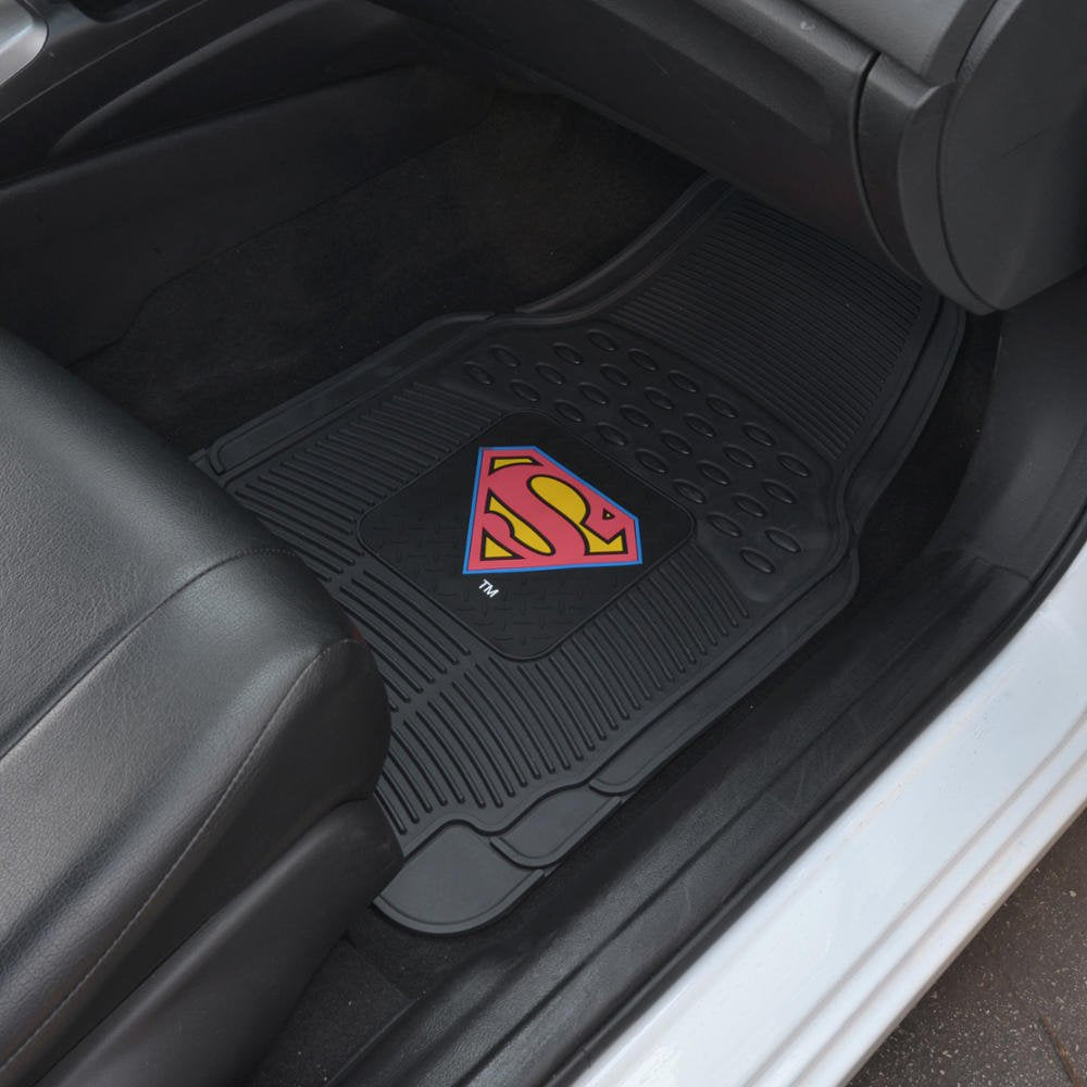 BDK Superman Rubber Car Floor Mats 2 PC Front Heavy Duty All Weather Protection - Trimmable To fit - WBMT-1672_AMHD, Black