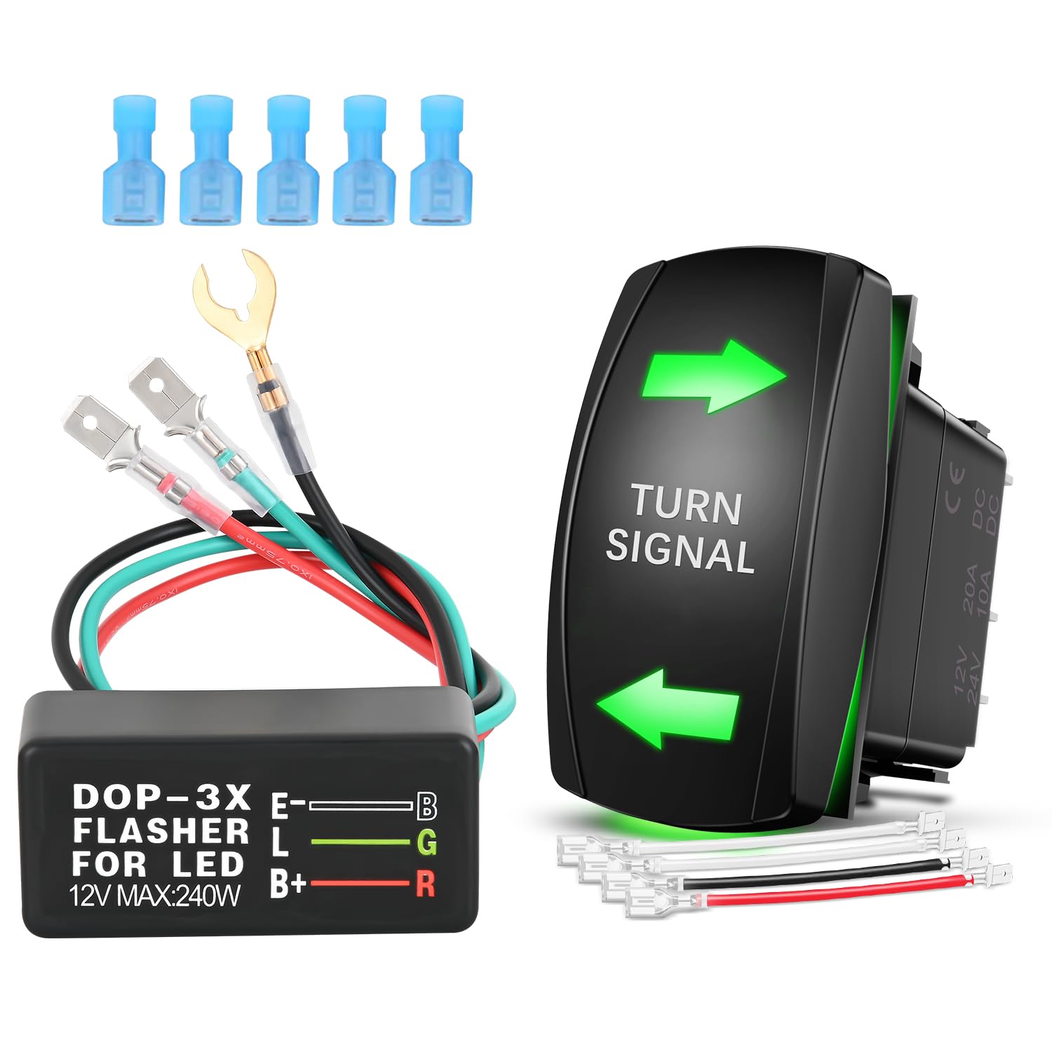 Nilight Turn Signal Switch With Flasher Relay Kit 4Pin On Off On Rocker Switches W/Green Led Laser Etched Spdt 12V 20A 24V 10A J