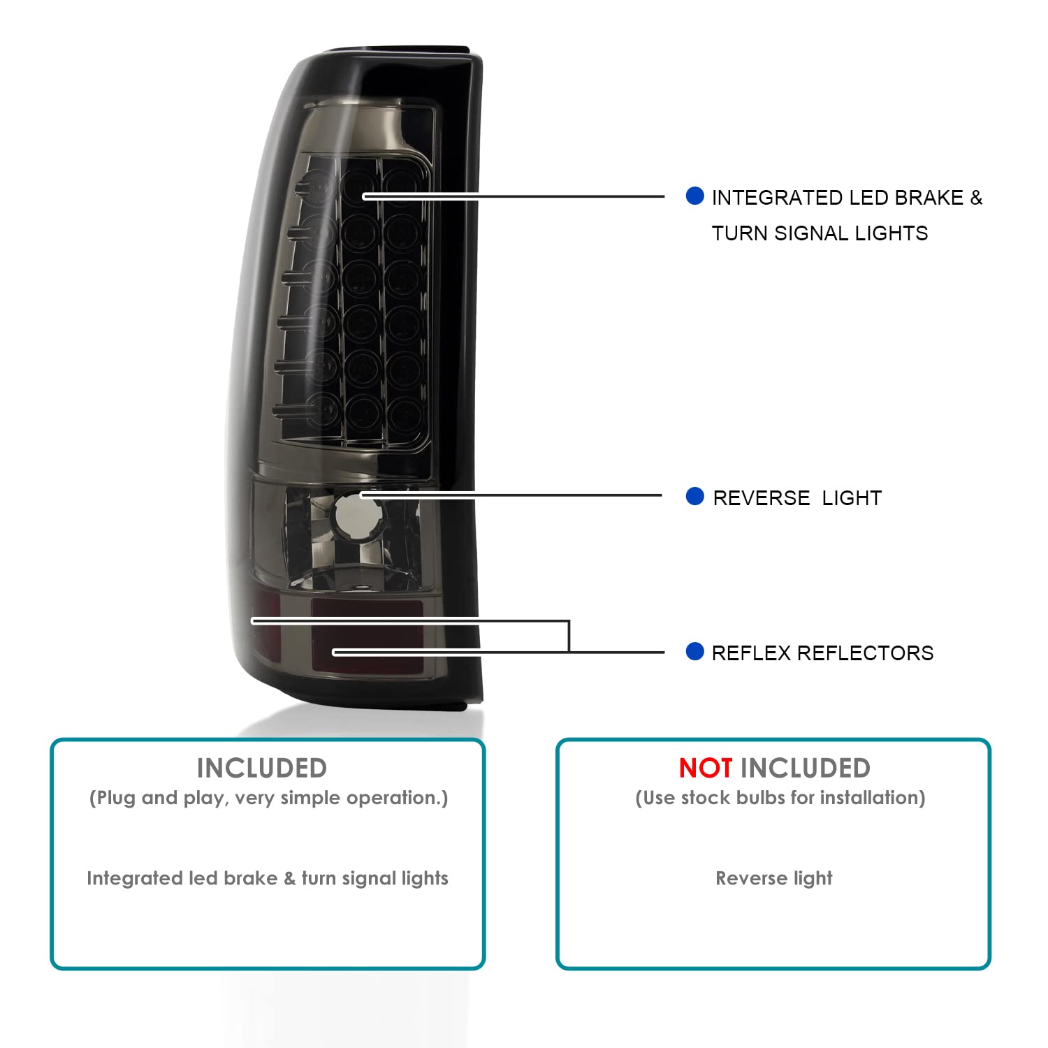 Spec-D Tuning Smoke Lens LED Tail Lights Compatible with 1999-2002 Chevy Silverado 1500/1500HD/2500/2500HD/3500 Sierra Models Left + Right Pair Assembly