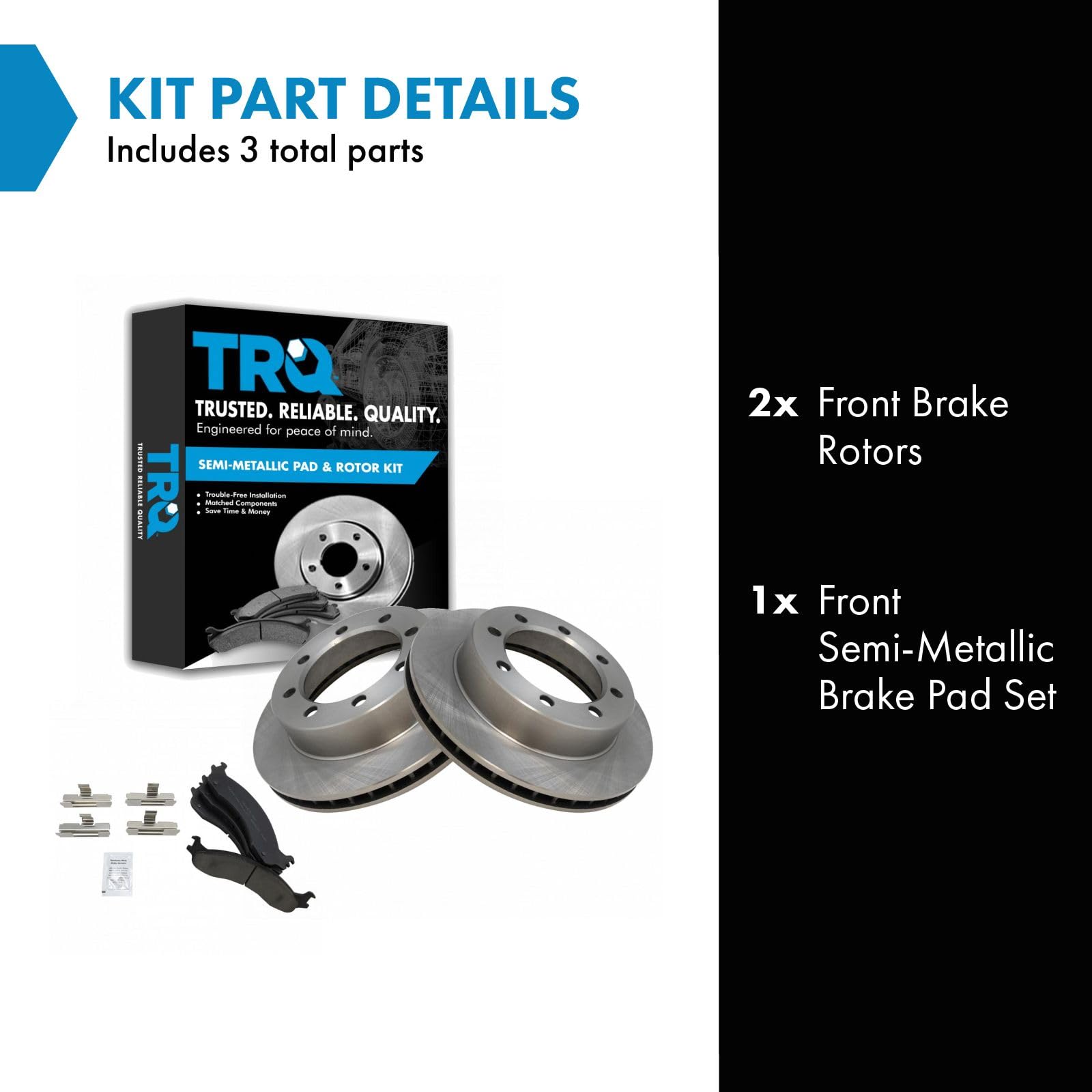 Trq Front Brake Pad & Rotor Kit Brake Pads Brake Rotor Semi-Metallic Compatible With 1995-1997 Ford F-250 F-350