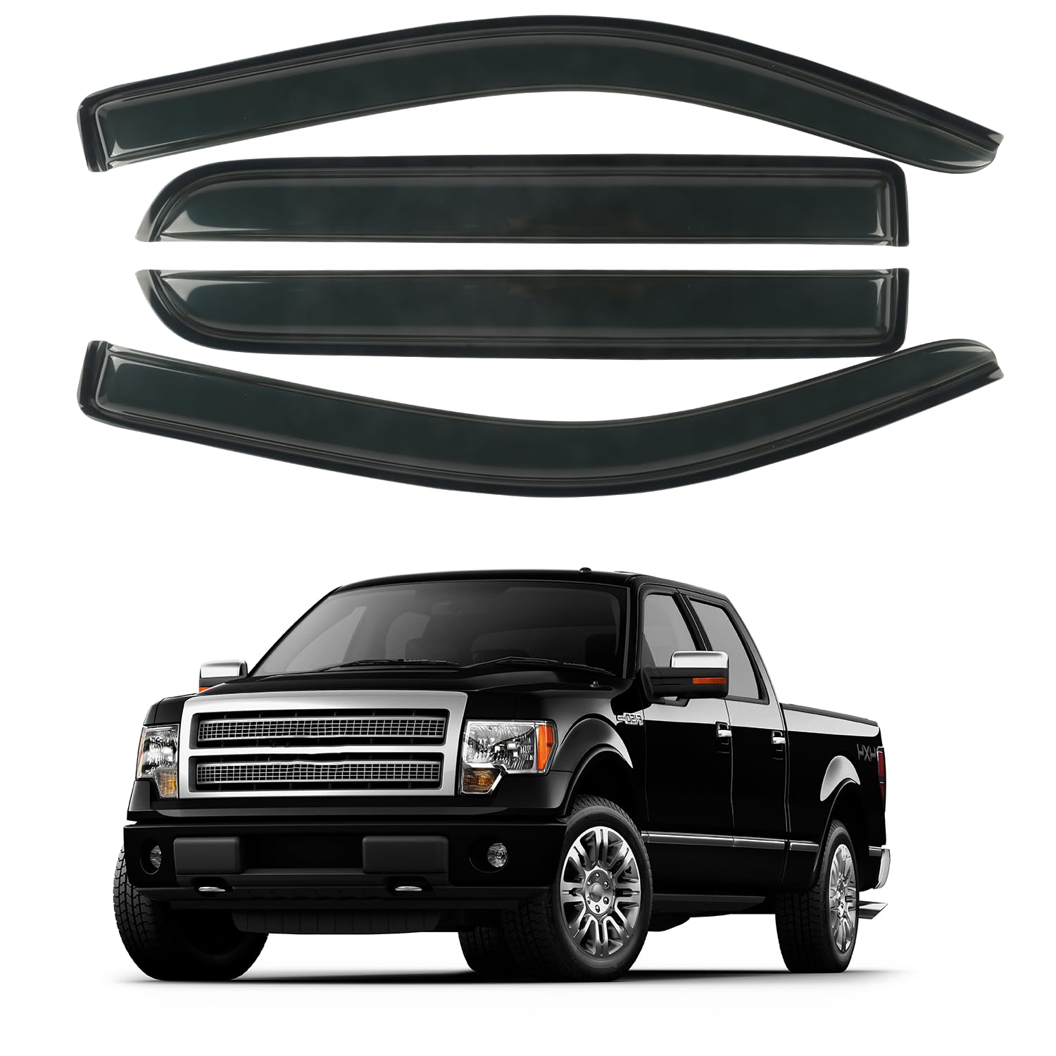 Rain Guards Window Visors Fit For 2009-2014 Ford F150 Supercrew Cab Truck, Outside Mount Sun Shade Window Vent Deflectors,Smoke