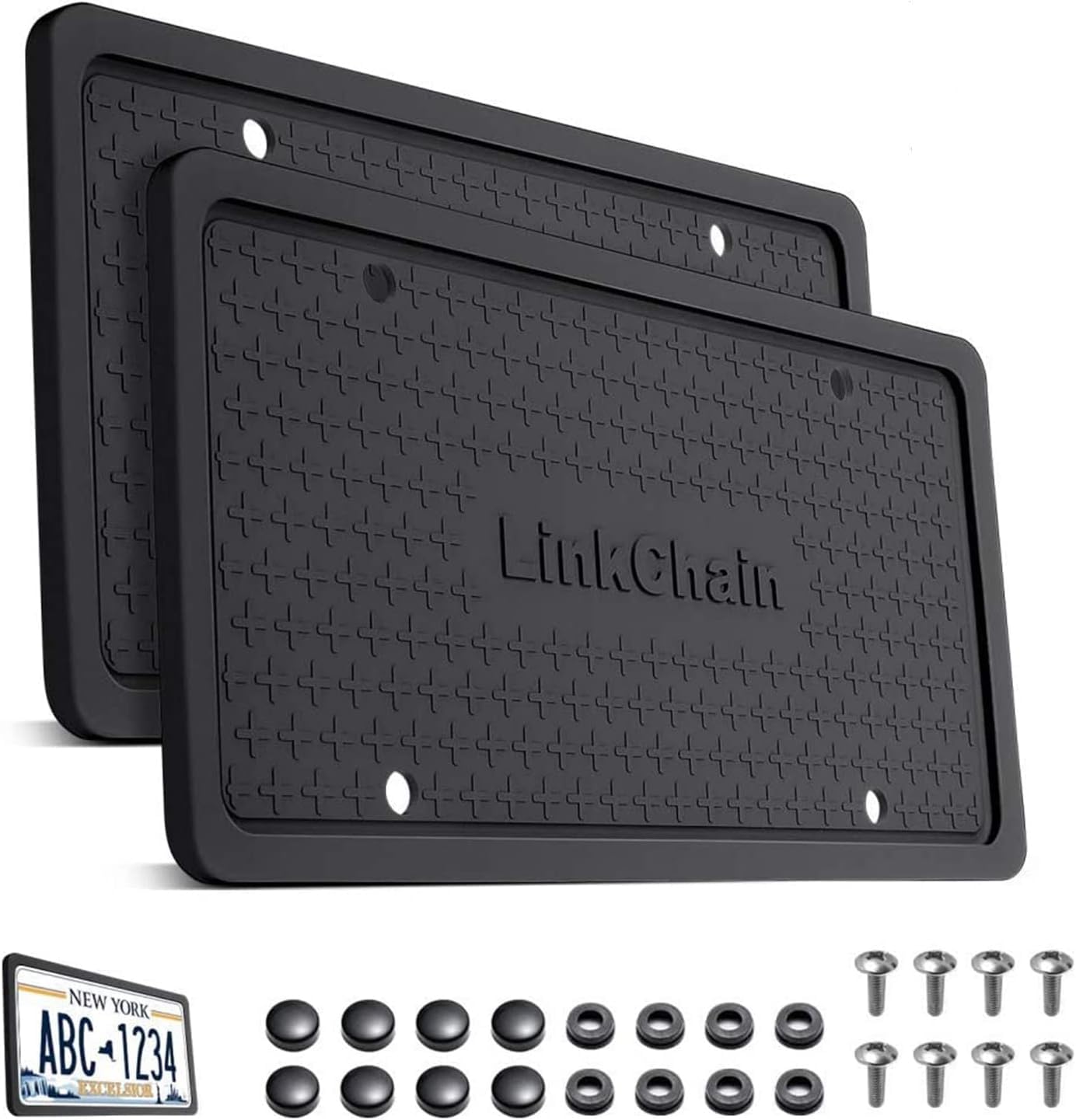 License Plate Frame,2Pcs Silicone License Plate Frames With Drainage Holes, Rust-Proof, Weather-Proof And Rattle-Proof License P