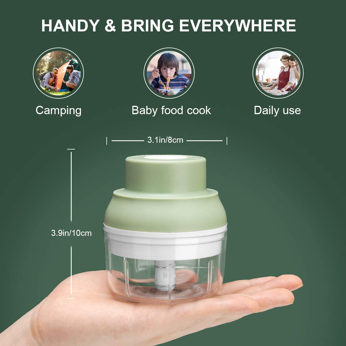 Electric Garlic Chopper Mini, Garlic Masher Crusher, Food Processor Small With Garlic Peeler And Spoon (100Ml33Fl Oz, Green)