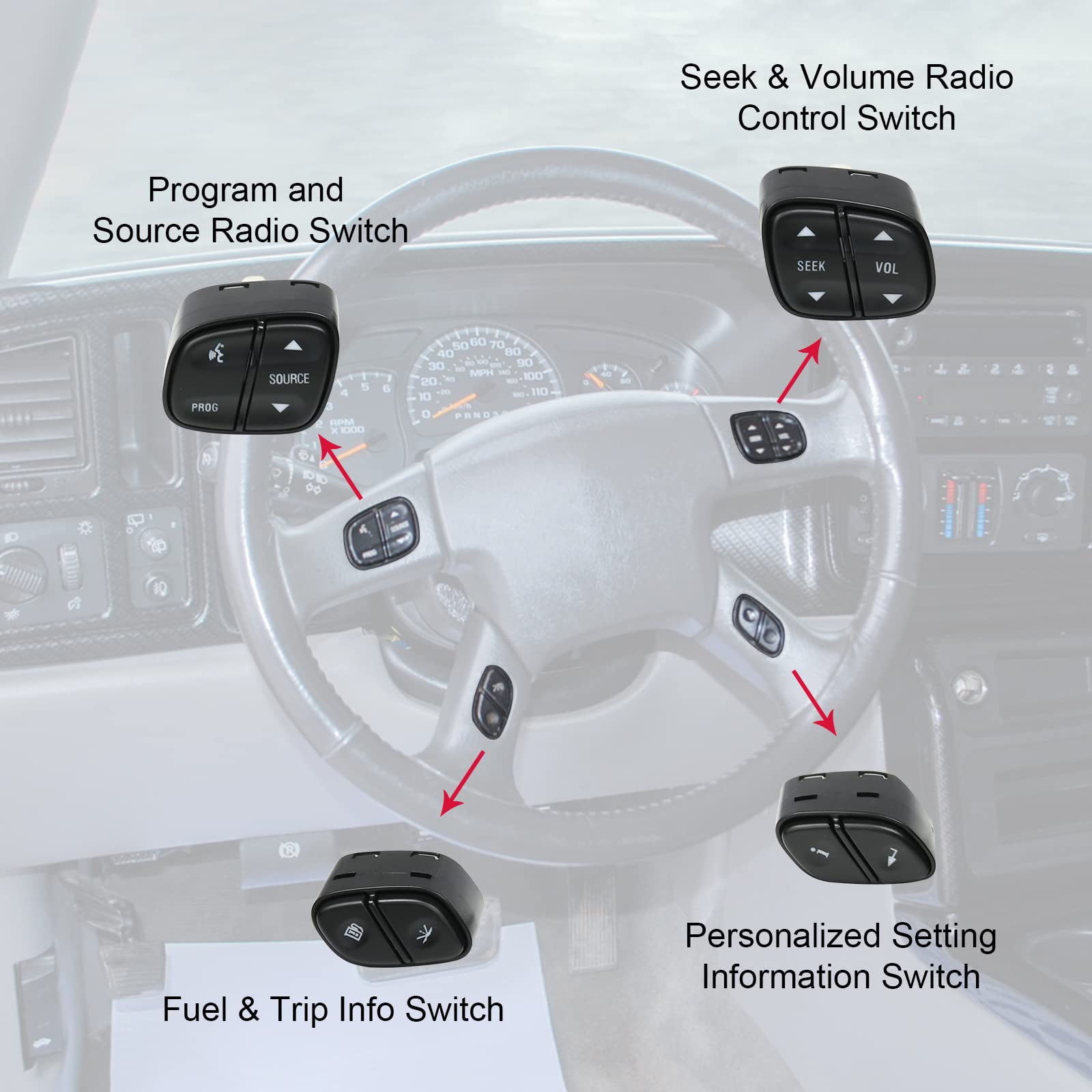 Dicmic Steering Wheel Control Switch Button For 2003-2007 Chevy Silverado Avalanche Suburban Tahoe Gmc Sierra Yukon Cadillac Escalade Replace# 21997738, 21997739, 1999442, 1999443