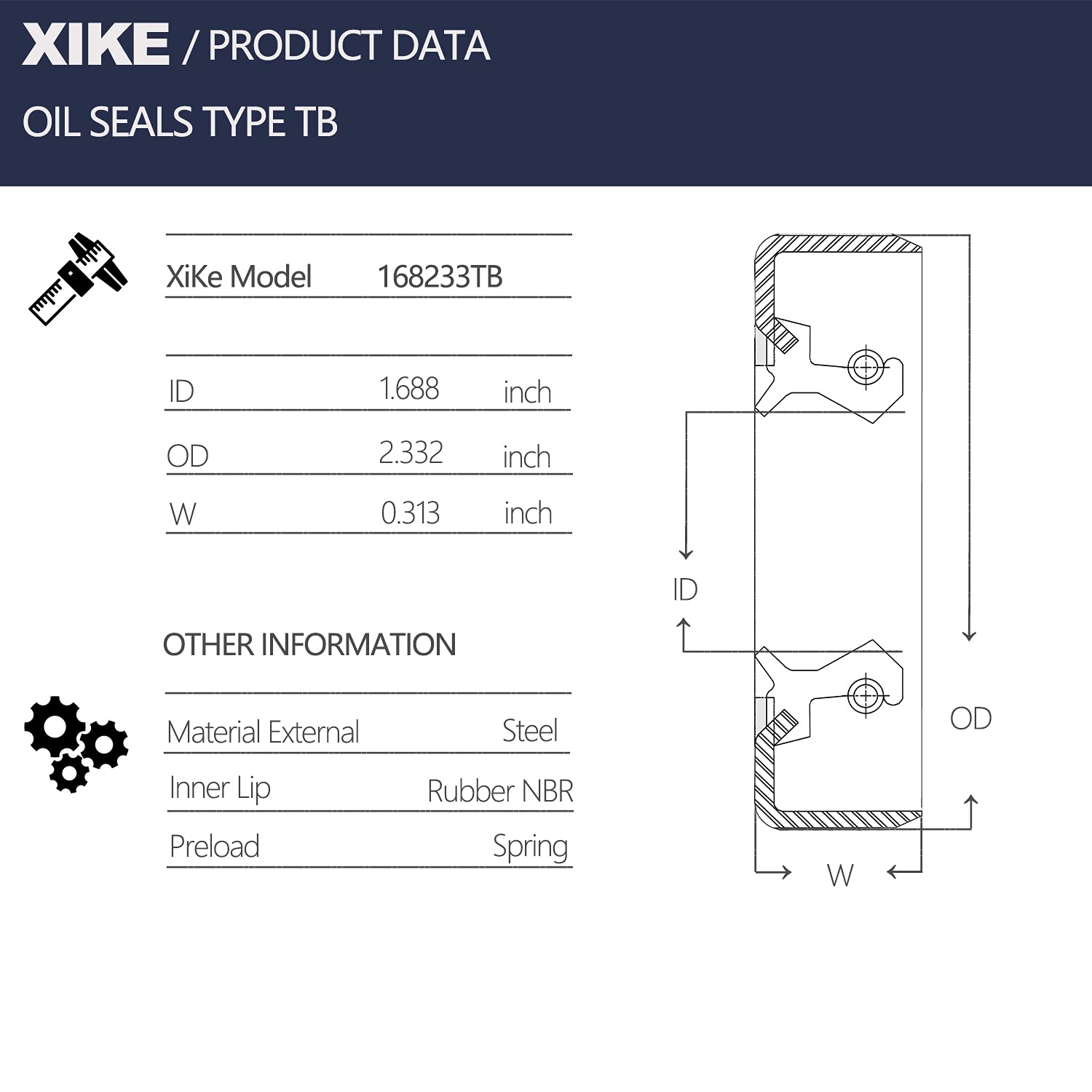 XIKE 2 Pcs 168233TB (10-36) ID 1.688'' x OD 2.332'' Trailer Hub Wheel Grease Seals, Fits 3,500-4,200 lbs Axles/Spindles #84.