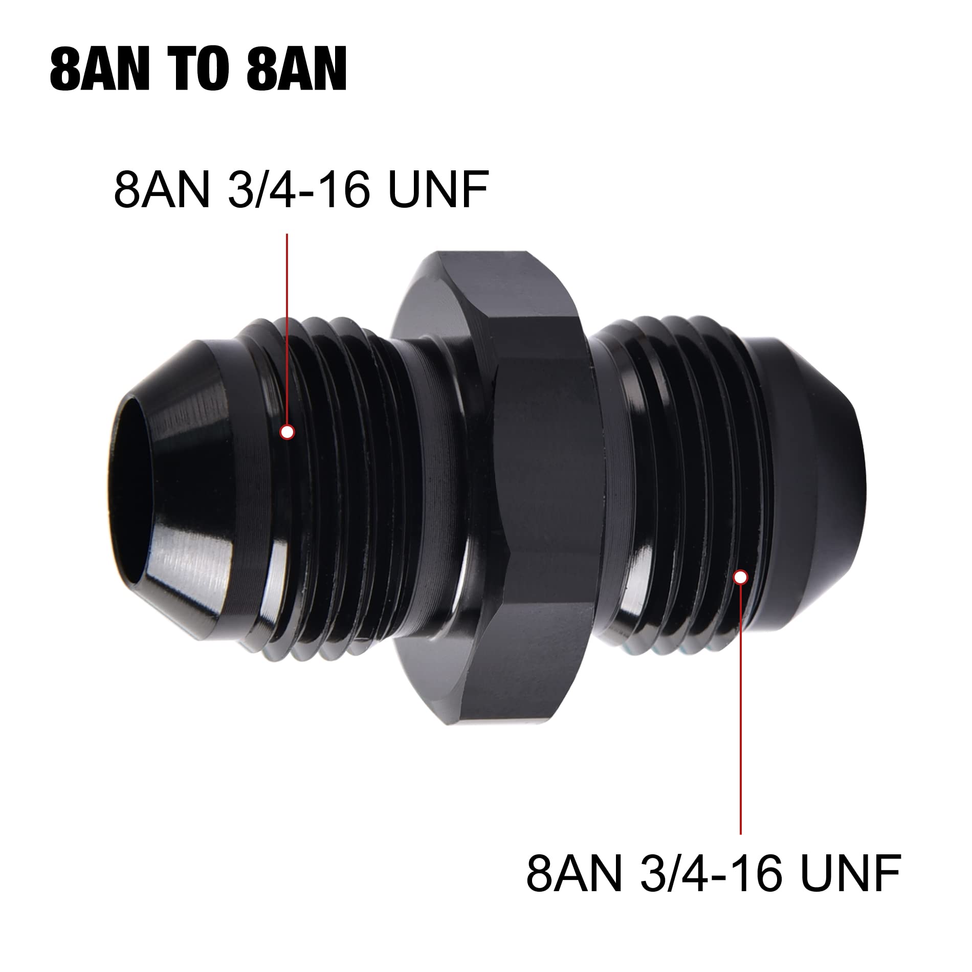 Evil Energy 8An Male To Male Flare Coupler Union Straight Fuel Hose Adapter Fitting Black 2Pcs