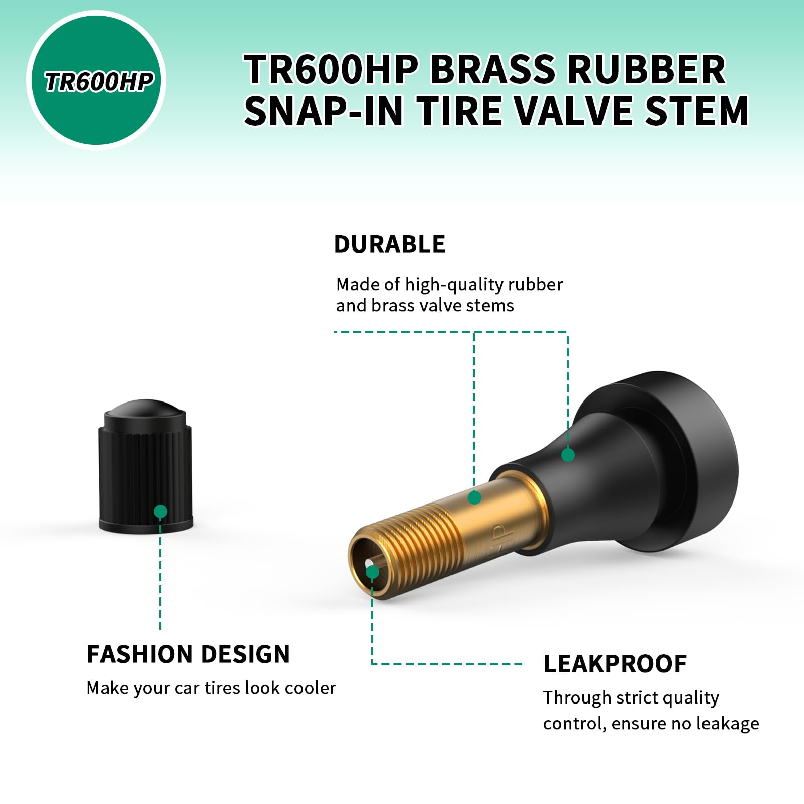 100PCS TR600HP Tire Valve Stems, High Pressure Brass Rubber Snap-in Tire Wheel Valve Stem for Most Car Auto Tires