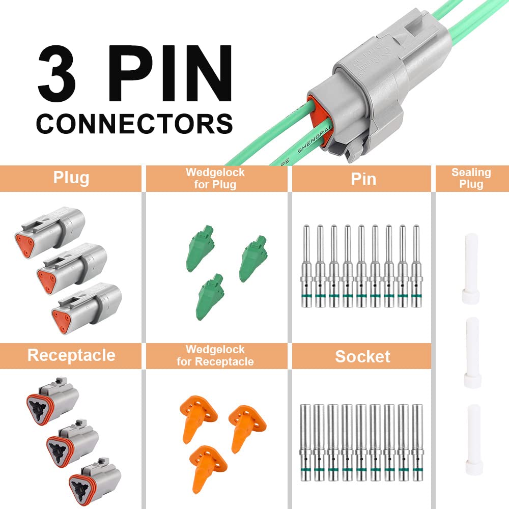 Jrready St6113 Dt Connector 3 Pin Gray Waterproof Electrical Wire Connector With Solid Contact And Seal Plug,3 Sets
