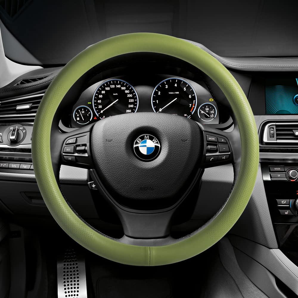 Vargtr Car Steering Wheel Cover,Universal 15 Inch Premium Leather Car Steering Wheel Cover,Best Grip,Perforated Design,Breathabl