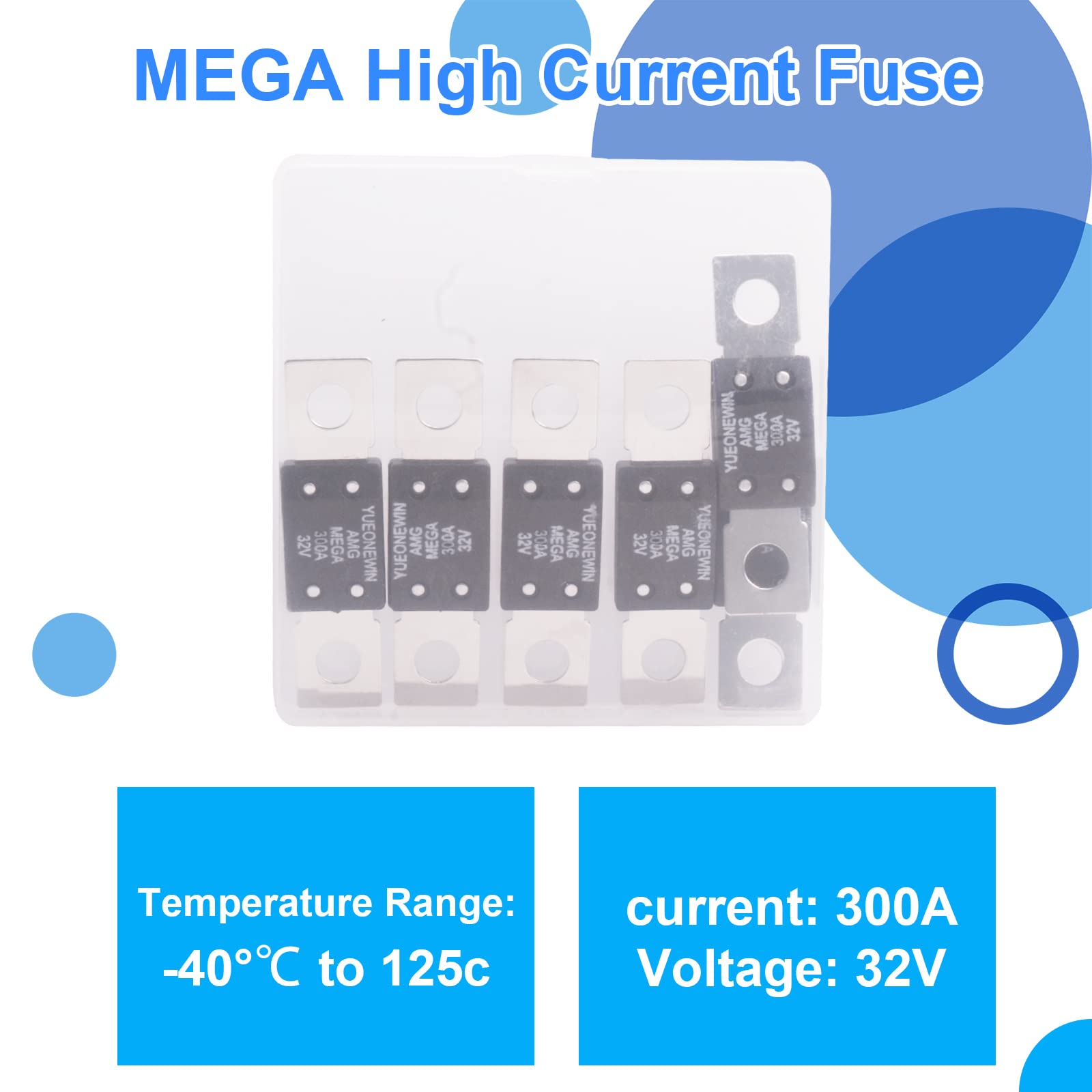 300A MEGA/AMG Fuses, 6 Pcs 300A MEGA/AMG High Current Fuse Bolt Down Auto Fuse Time Delay for Cars, Trucks, Construction Vehicle
