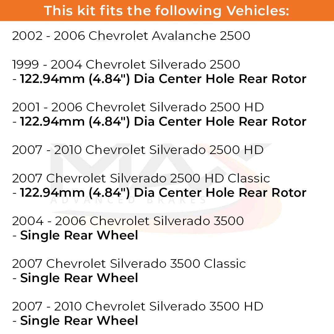 Max Advanced Brakes Rear Brake Kit Compatible With 2002-2006 Chevy Silverado Compatible With Gmc Sierra 2500 3500 Hd Replacement