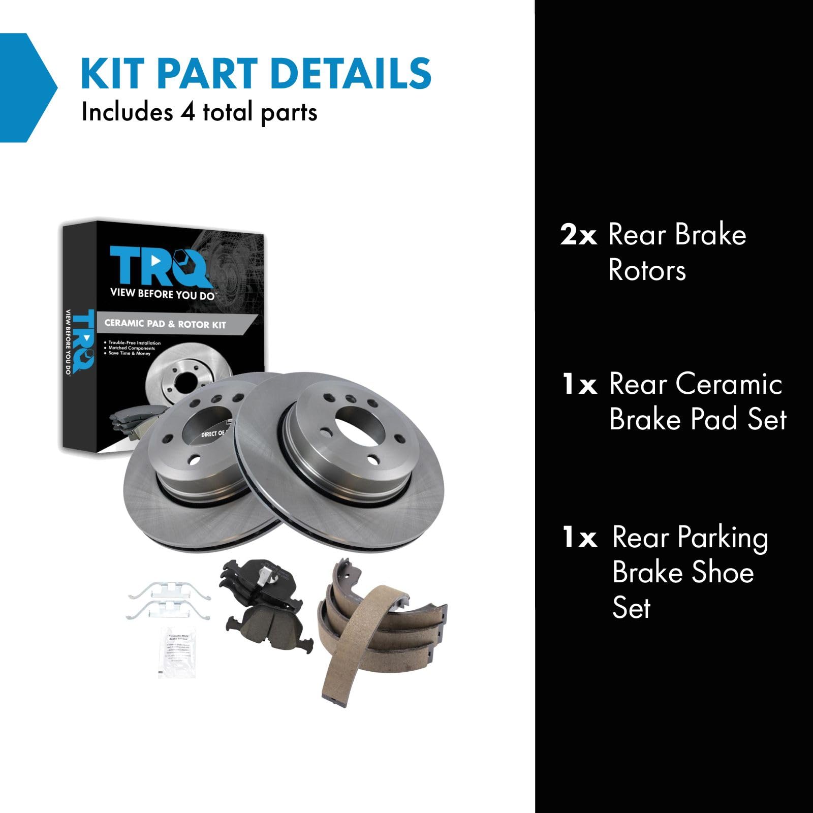 Trq Rear Brake Pad & Rotor Kit Brake Pads Brake Rotor Parking Brake Shoe Set Ceramic Compatible With 2004-2010 Bmw X3