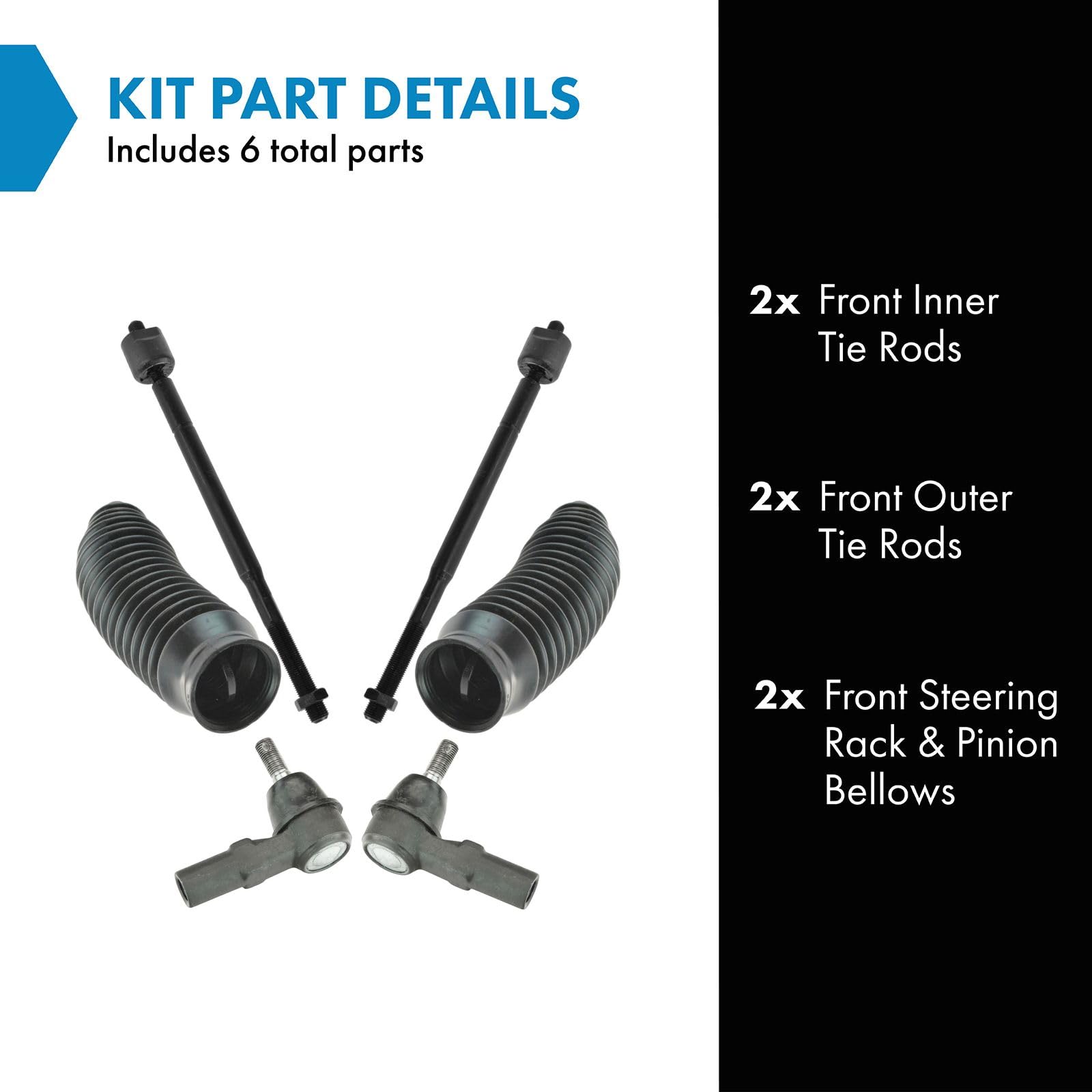 Trq Front Driver & Passenger Side Steering Kit Steering Rack & Pinion Bellow Tie Rod Compatible With 1997-2001 Lexus Es300 1997-