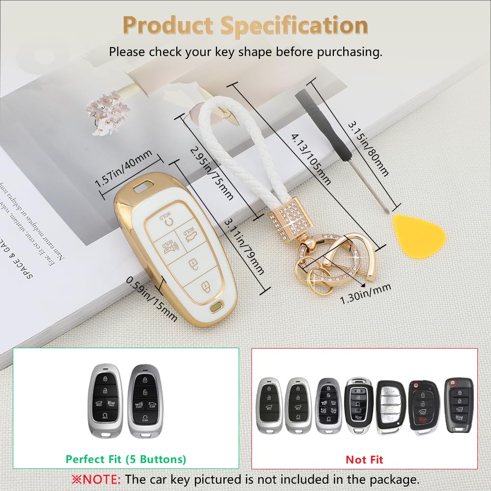 Pifoog Key Fob Cover For Hyundai With Keychain Bling Cute 5 Buttons Car Remote Keys Case Shell Full Covers For Hyundai Sonata Sa