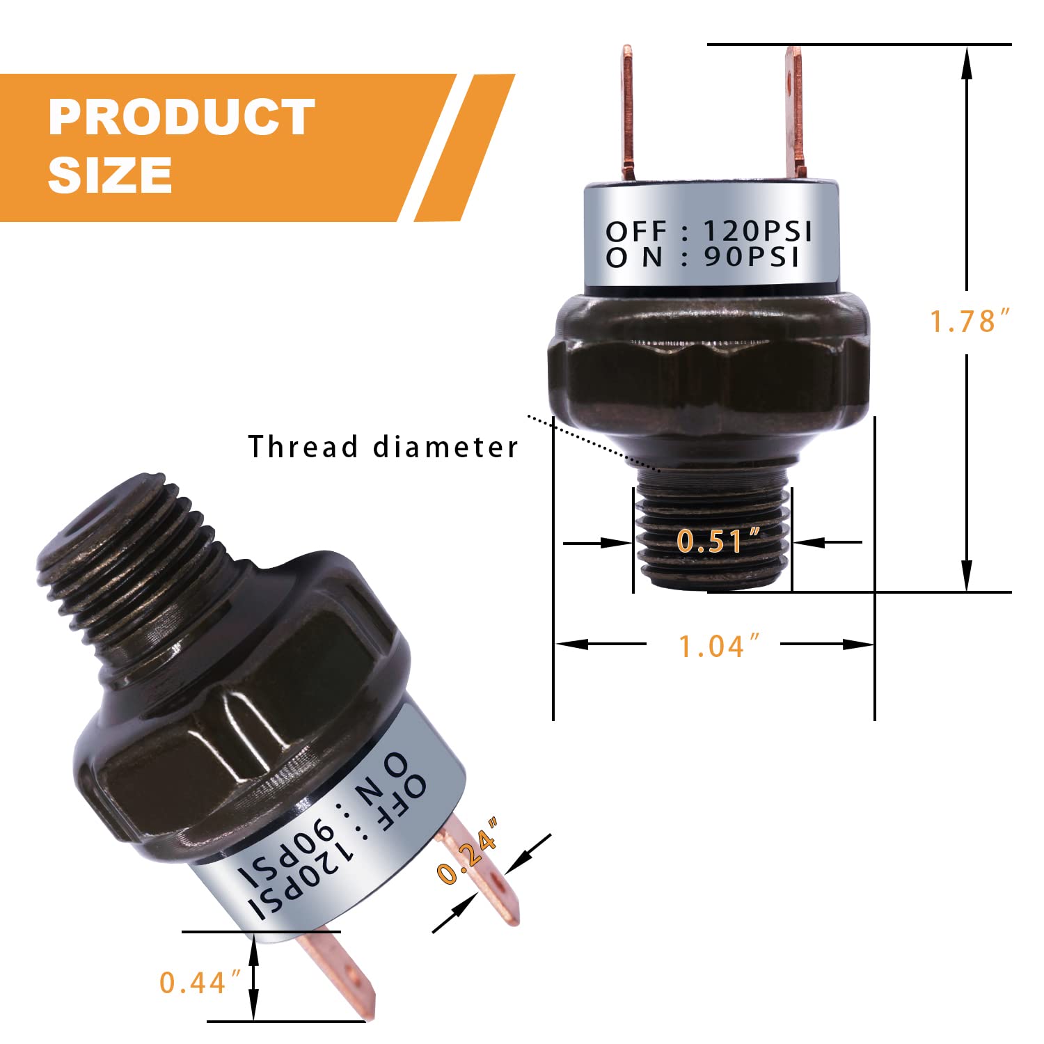 mankk Air Pressure Switch 90-120 PSI Thread 1/4''NPT 24V 12V DC Air Compressor Pressure Switch for Air Horn Train 90-120-1/4''NP