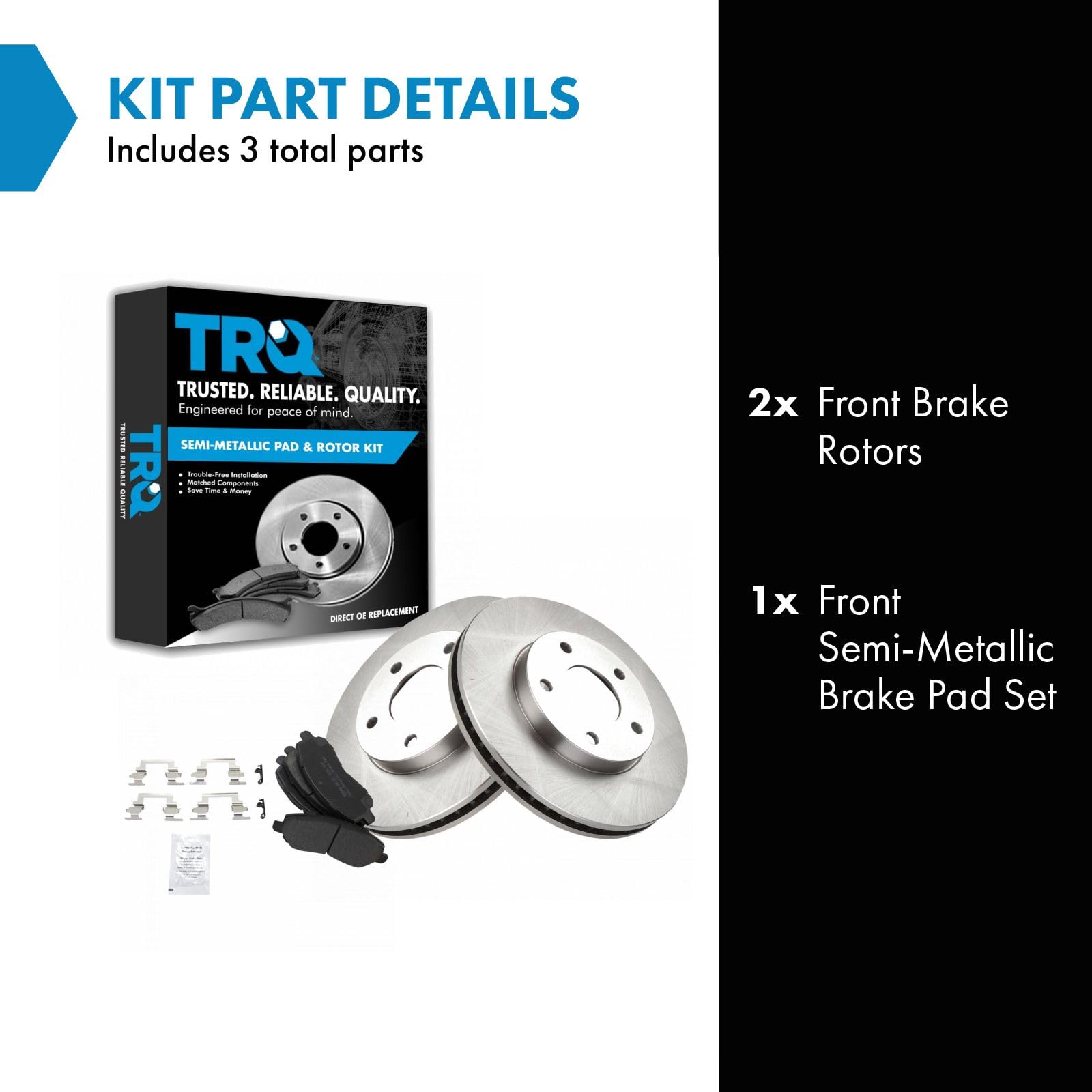 Trq Front Brake Pad & Rotor Kit Semi-Metallic Compatible With 2001-2005 Dodge Stratus 2002-2005 Mitsubishi Eclipse 2003-2004 Out