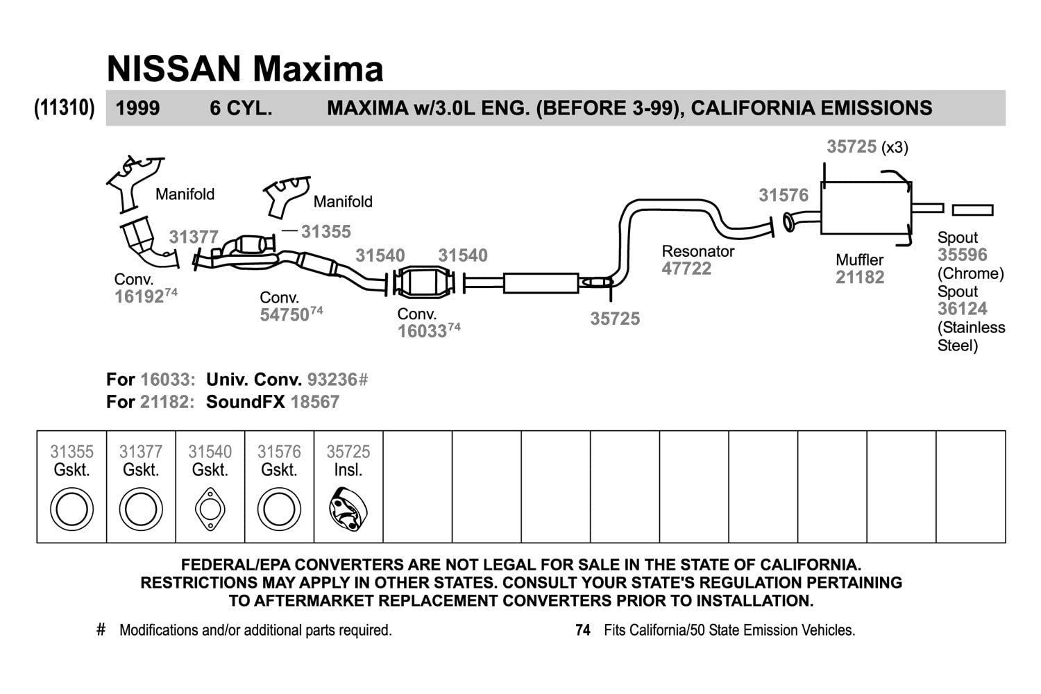 Walker Soundfx 18567 Direct Fit Exhaust Muffler 2 Outlet (Od) For Nissan Maxima