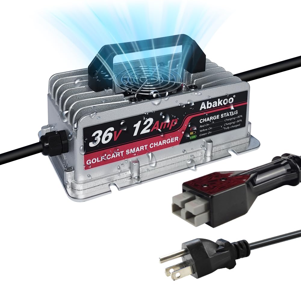 Abakoo 36V 12A Battery Charger Sb50 For Ez-Go Ezgo Txt Marathon 83-94 With Anderson Sb-50 Connector, Ip67 Waterproof