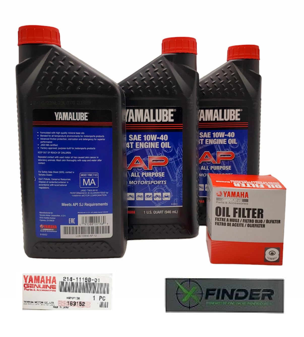 Yamaha R6 (1999-2000) all Models Oil Filter Change Kit Yamaha Part# 3FV-13440-30-00 and 3 Quarts All Purpose LUB-10W40-AP-12