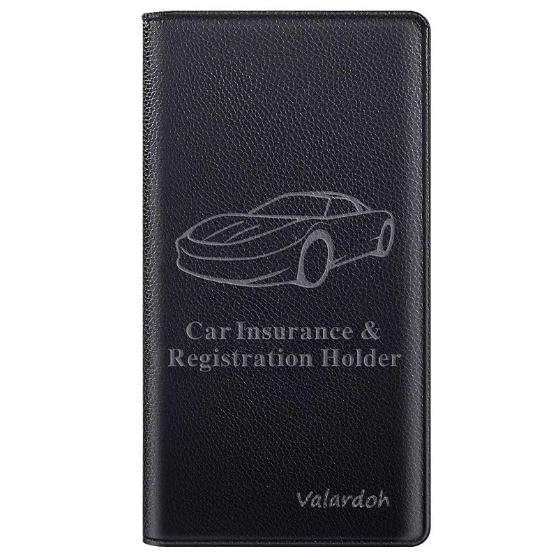 Valardoh Premium Car Registration And Insurance Card Holder, Car Document Holder For Cards, Driver License & Other Essential Documents (Black)