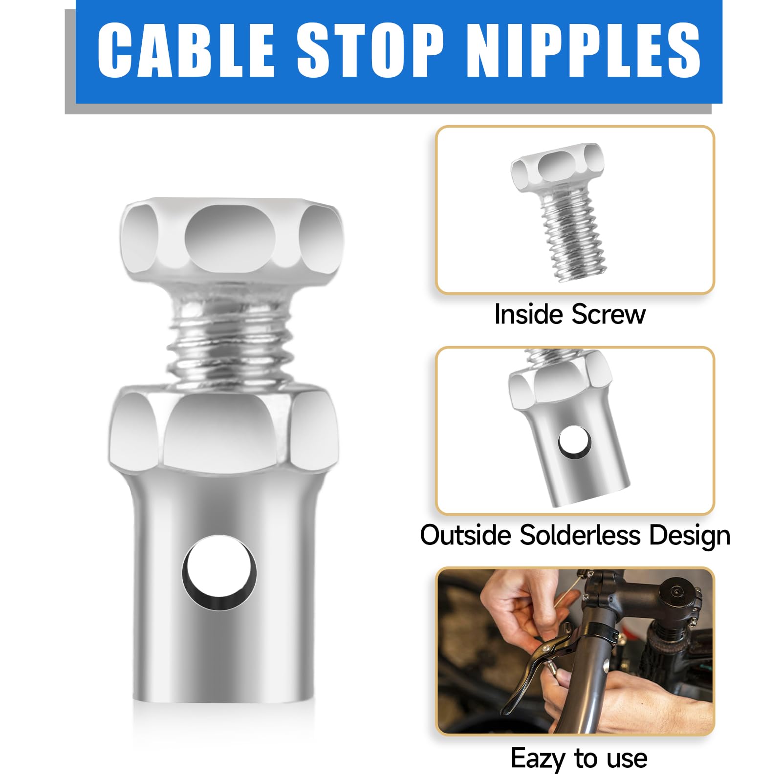 20 Pack 1/8'' Universal Throttle Cable Ends Stop Throttle Brake Cable Parts Lock Clamps for Go Kart Motorcycle Motorized Bike La