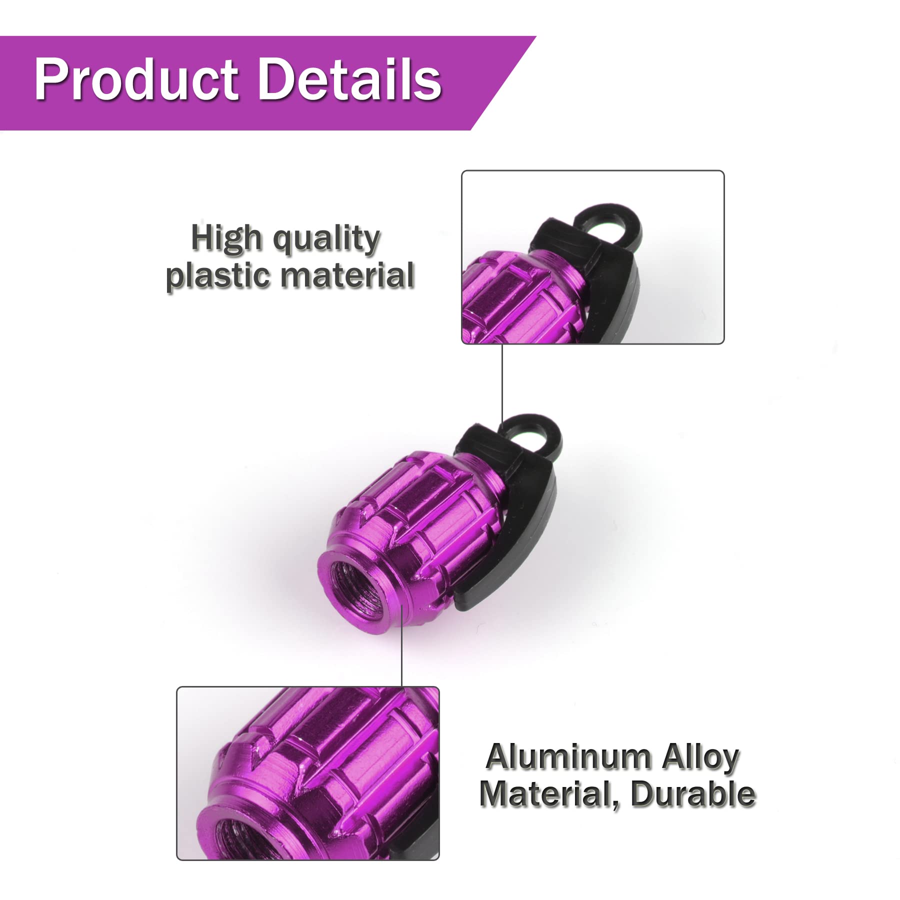 Singaro Aluminum Tire Valve Cap, Car Tire Waterproof And Dustproof Valve Stem Cover Accessories, Universal For Suv, Car, Bike And Motorcycle (4Pcs Purple)
