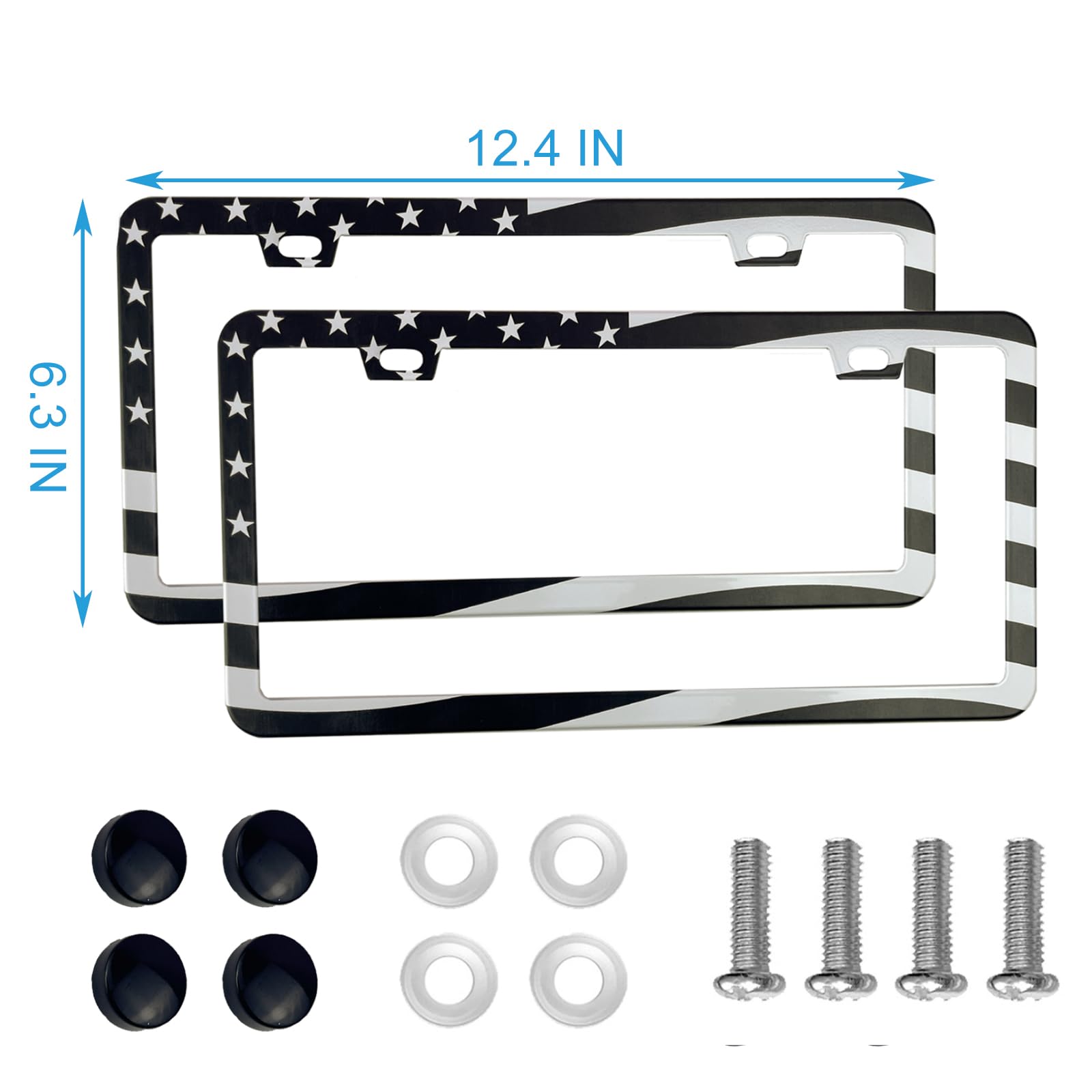 2Pcs Premium American Flag License Plate Frame, Black License Plate Frames, 2 Holes Solid Stainless Steel License Plate Holder,