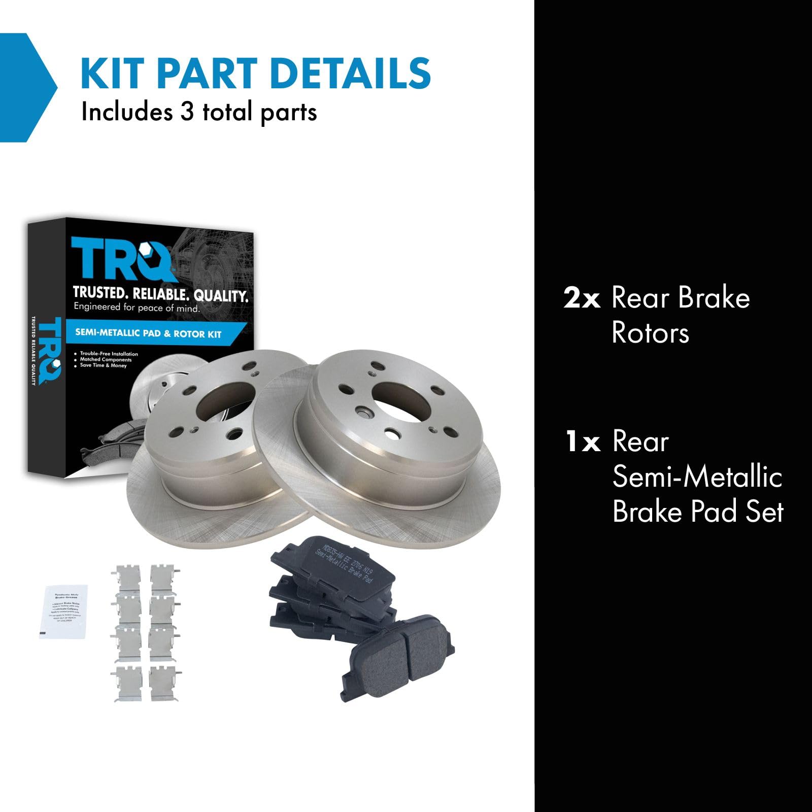 Trq Rear Brake Pad & Rotor Kit Brake Pads Brake Rotor Semi-Metallic Compatible With 2000-2001 Lexus Es300 Toyota Camry