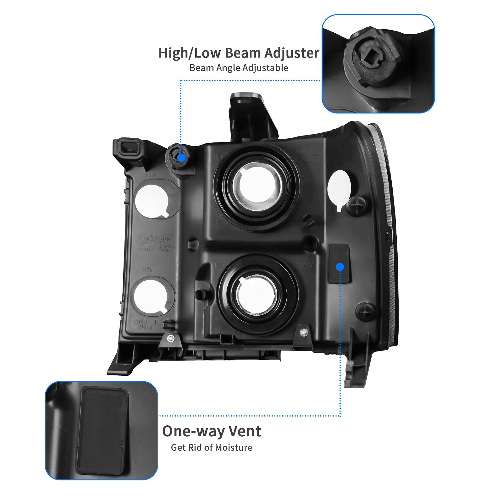 Dwvo Headlights Assembly Compatible With 2007-2013 Gmc Sierra 1500/2007-2014 Sierra 2500Hd 3500Hd Headlamps Replacement Black Housing Amber Reflector (Passenger And Driver Side)