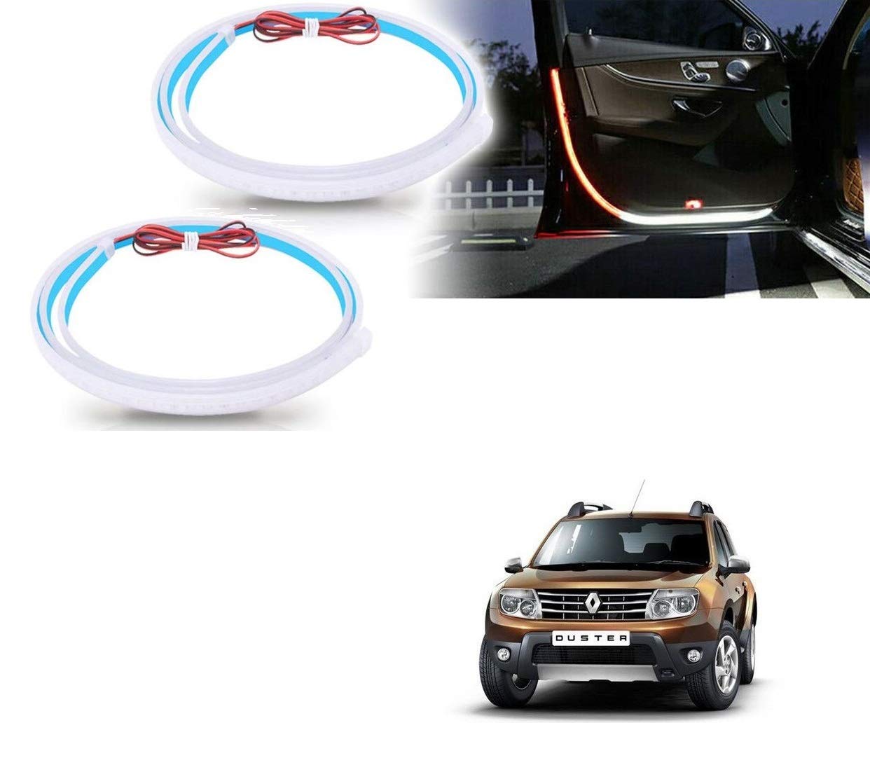 Kozdiko Car 2 Pcs 120 Cm Door Opening Warning LED Strips Welcome Decor Lamp Strips Safety Light for Renault Duster