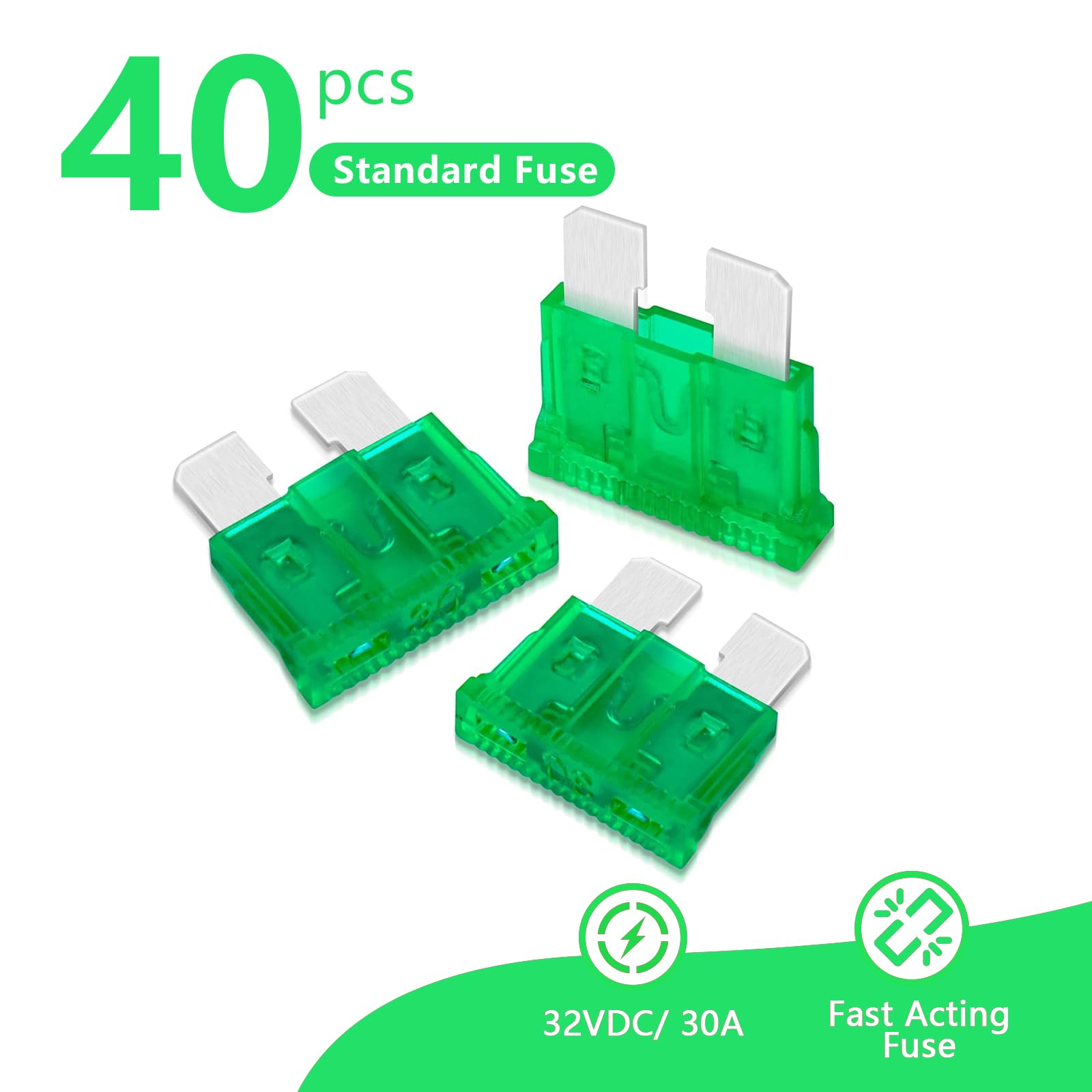 (40Pcs) 30 Amp Standard Automotive Fuse, 30A 12V 24V 32V Car Blade Fuses Ato Apr Ats For Car/Rv/Truck/Suv/Motorcycle/Boat