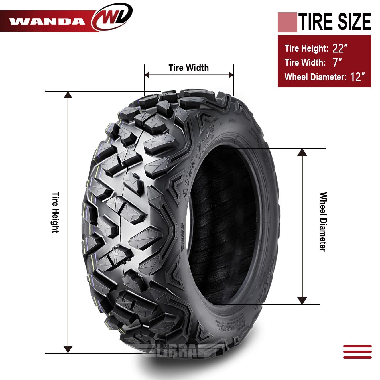 Wanda Set 2 Atv Tires 22X7-12 22X7X12 6Pr Bighorn Style