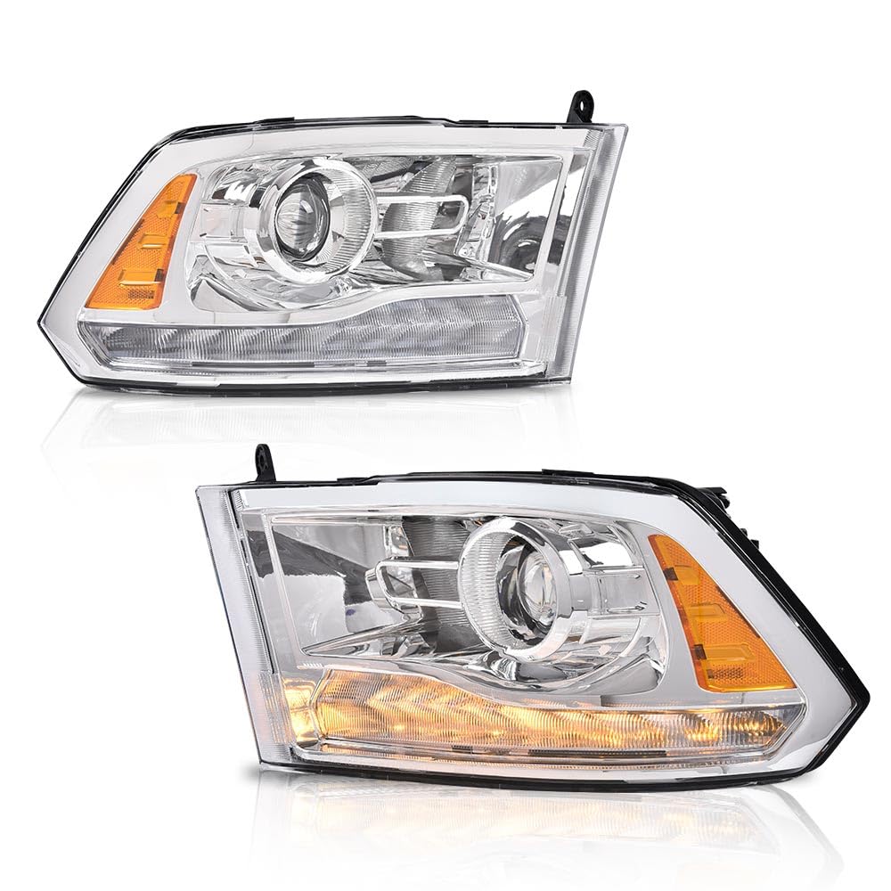 Cheda Led Bar Plank Style Headlights Assembly Headlamp W/Bulbs Compatible With 2013-2018 Dodge Ram 1500 2500 3500 Pair Head Lamp
