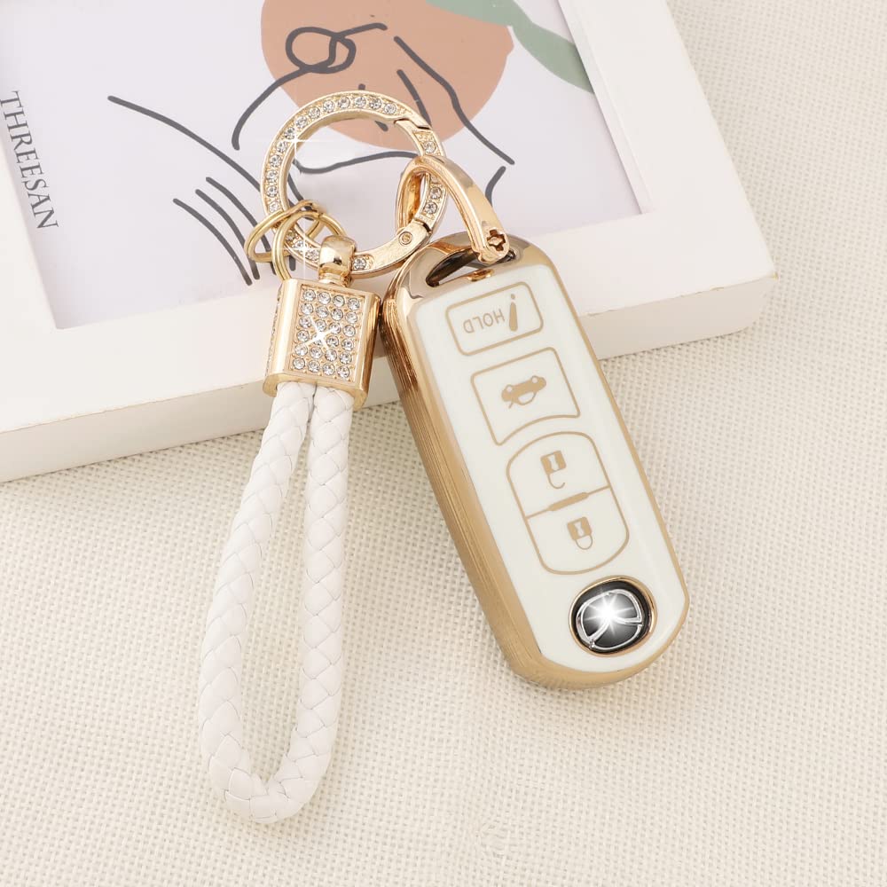Pifoog For Mazda Key Fob Cover 6 3 Cx5 Cx9 Cx-3 Mx5 Mitia Accessories Girly Women Soft Tpu Car Keys Shell Case 4 Buttons Full Co