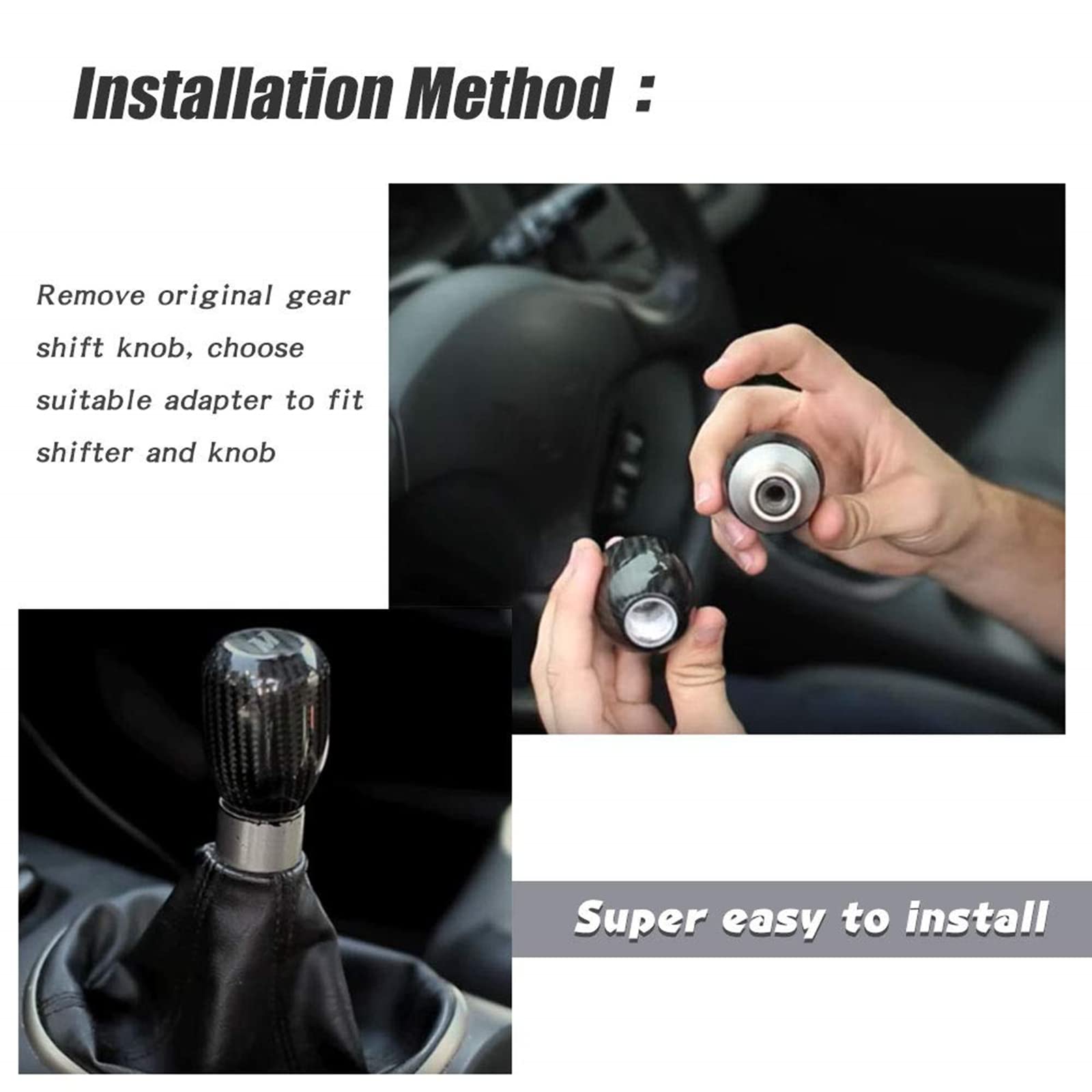 RYANSTAR Carbon Fiber Shift Knob with Adapters, Black Oval Ball Stick Shifter Knobs Compatible with Infiniti Lexus Mazda Mitsubi