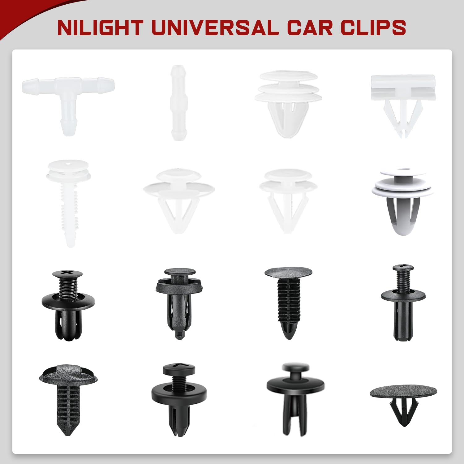 Nilight 1001Pcs Universal Car Clips Mixed Auto Bumper Fender Trim Door Panel Shield Engine Cover Retainer Rivet Push Clips For G