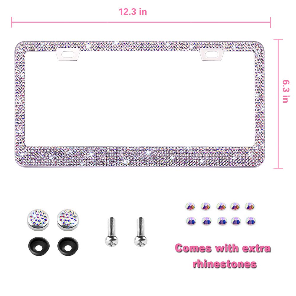 Oklpf Bling License Plate Frame For Women, 1Pcs Sparkly Stainless Steel License Plate Frames| Over 1000 Pcs 14 Facets Bedazzled
