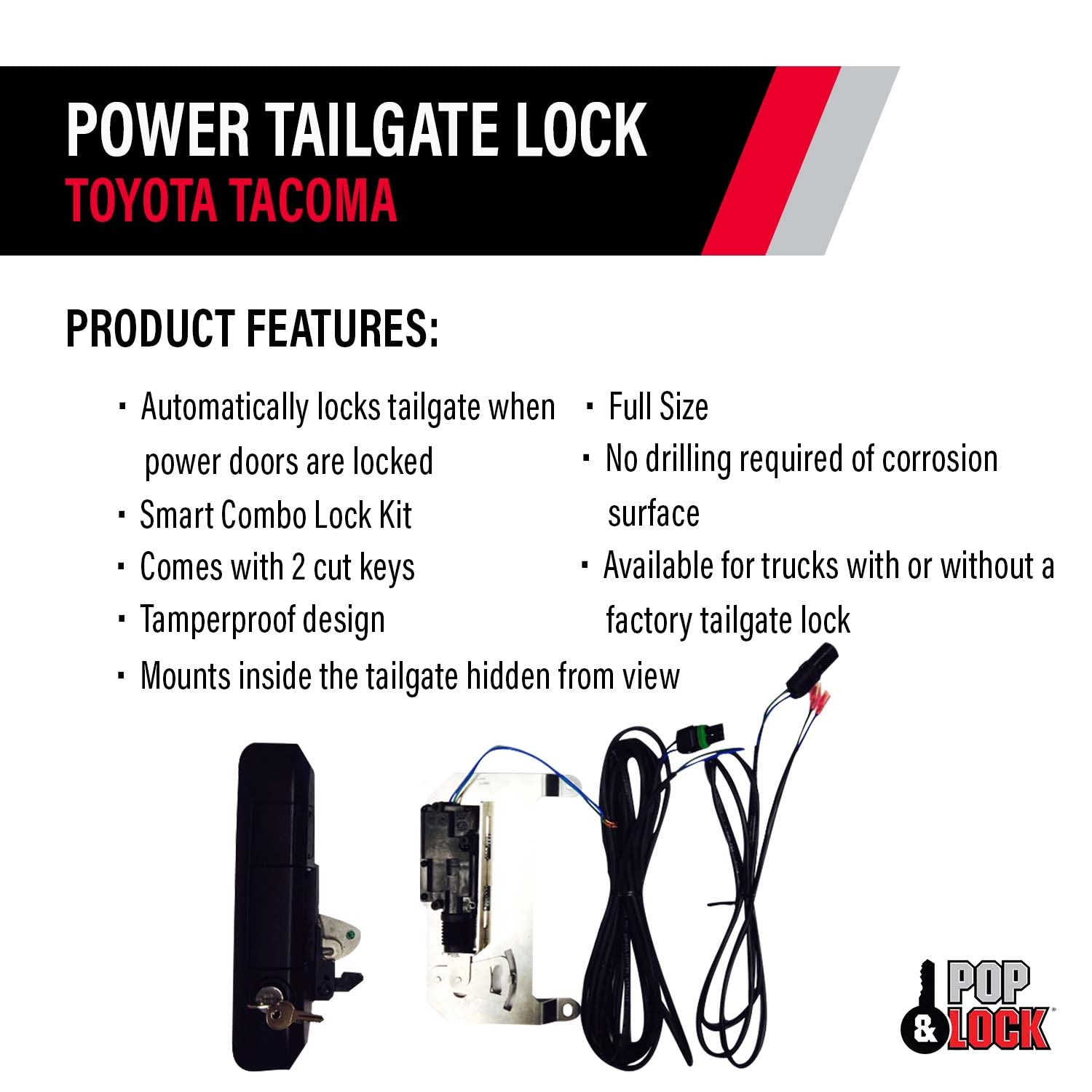 Pop & Lock Pl8550 Black Power Tailgate Lock For Toyota Tacoma (Smart Lock Combo)