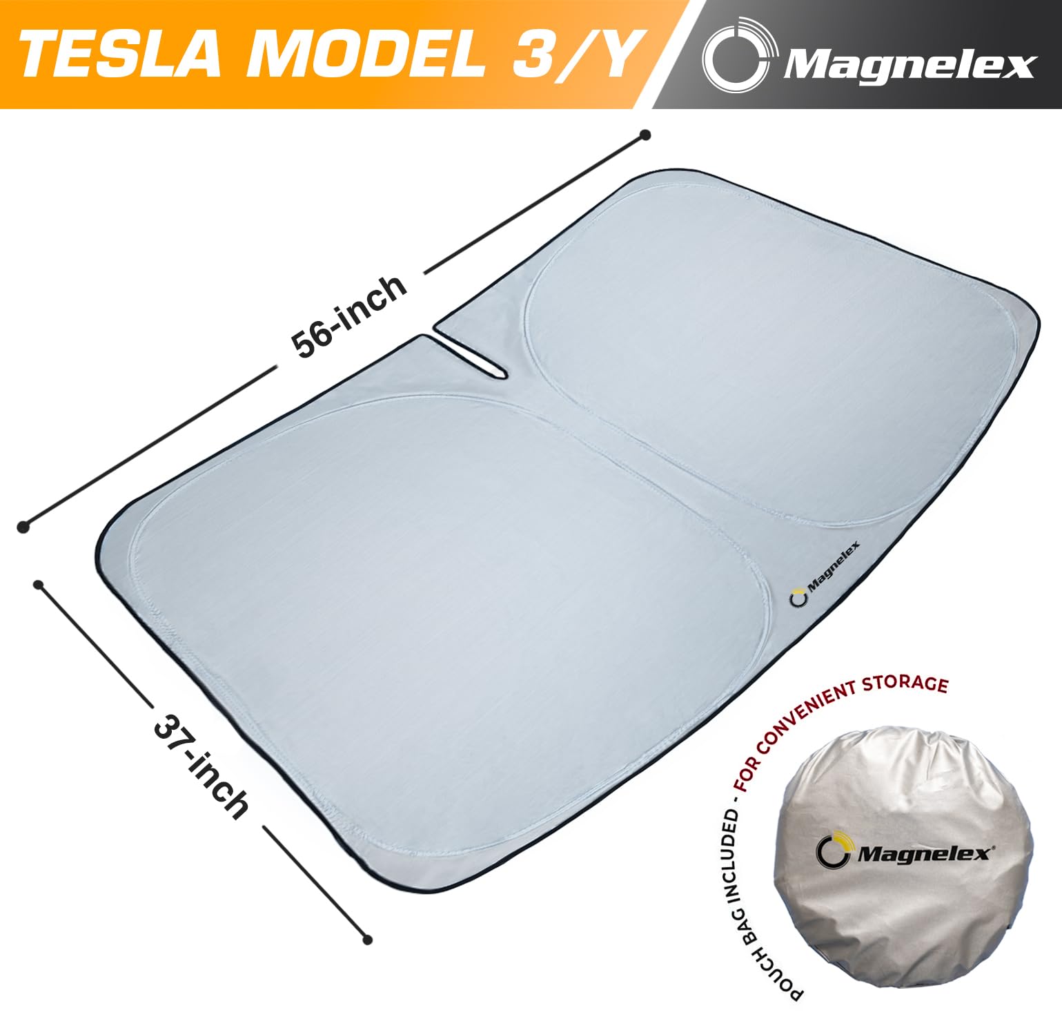 Magnelex Tesla Windshield Sun Shade (Model 3/Y), Reflective Polyester Blocks Heat & Sun, Foldable Car Window Sun Blocker, Mirror