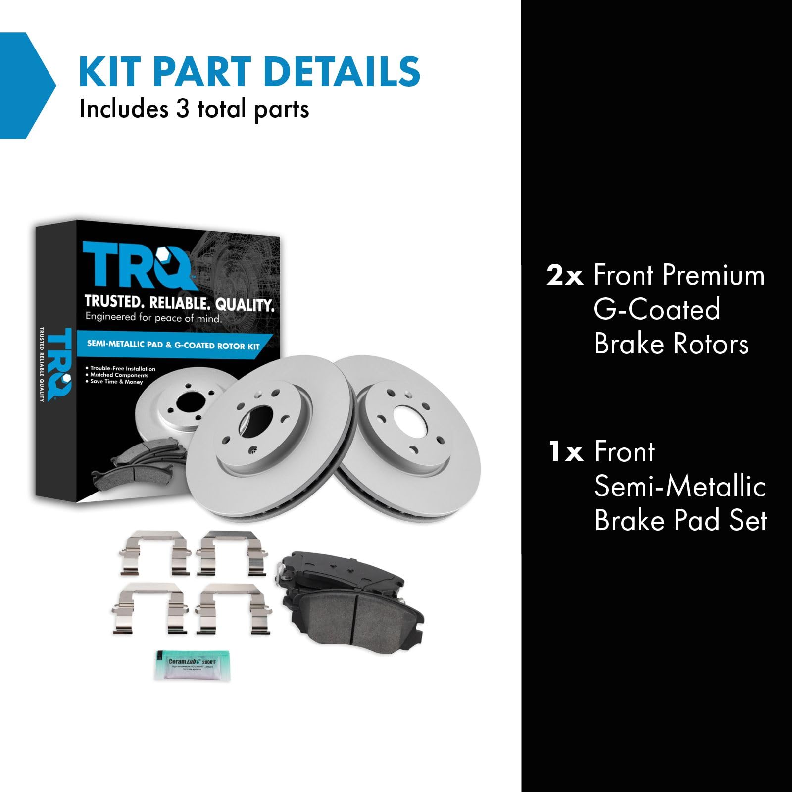Trq Front Semi-Metallic Brake Pads & G-Coated Rotors Kit Compatible With Buick Chevy Gmc