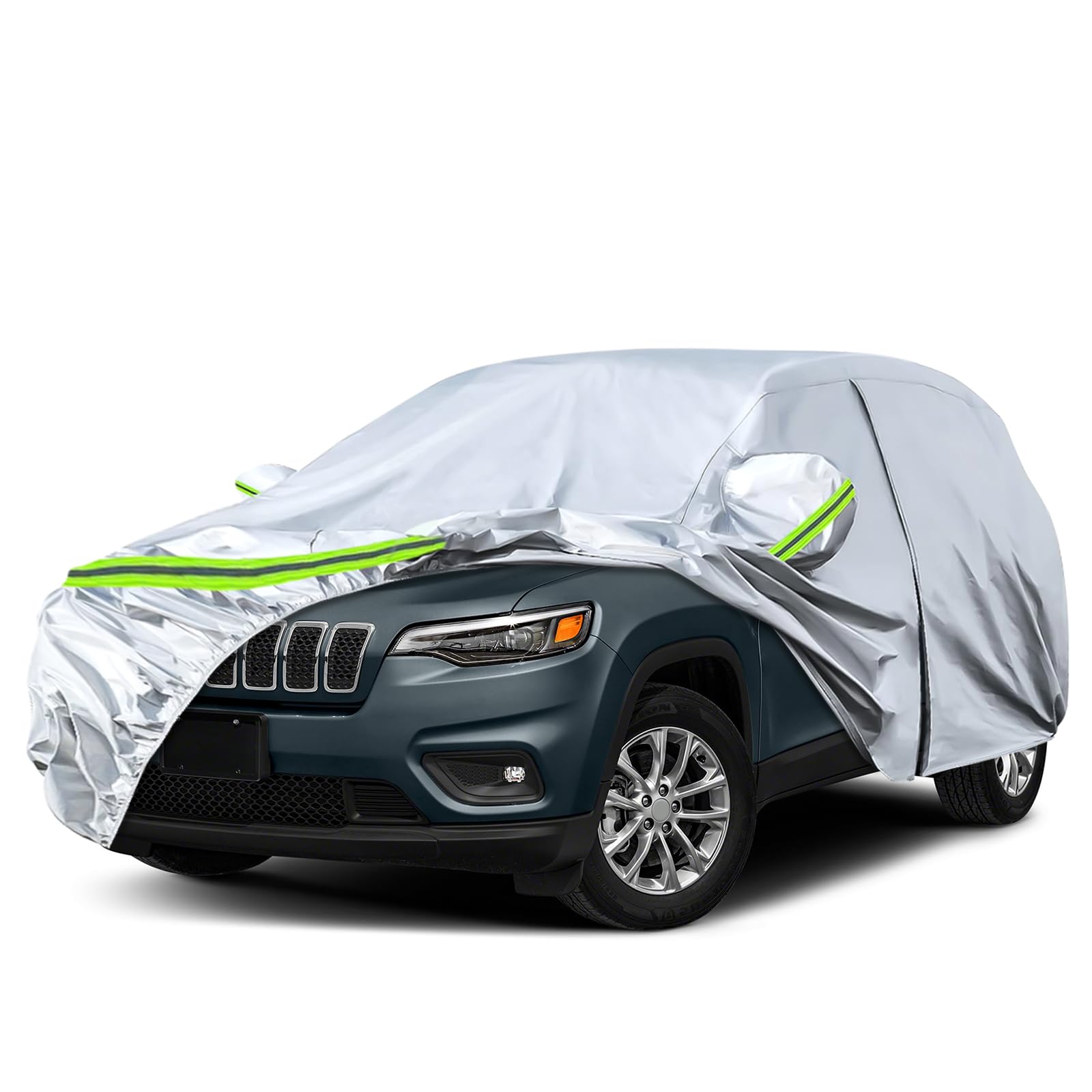 Waterproof Car Covers Replace For 2014-2025 Jeep Cherokee, 6 Layers Silver All Weather Custom-Fit Car Cover With Zipper Door & W