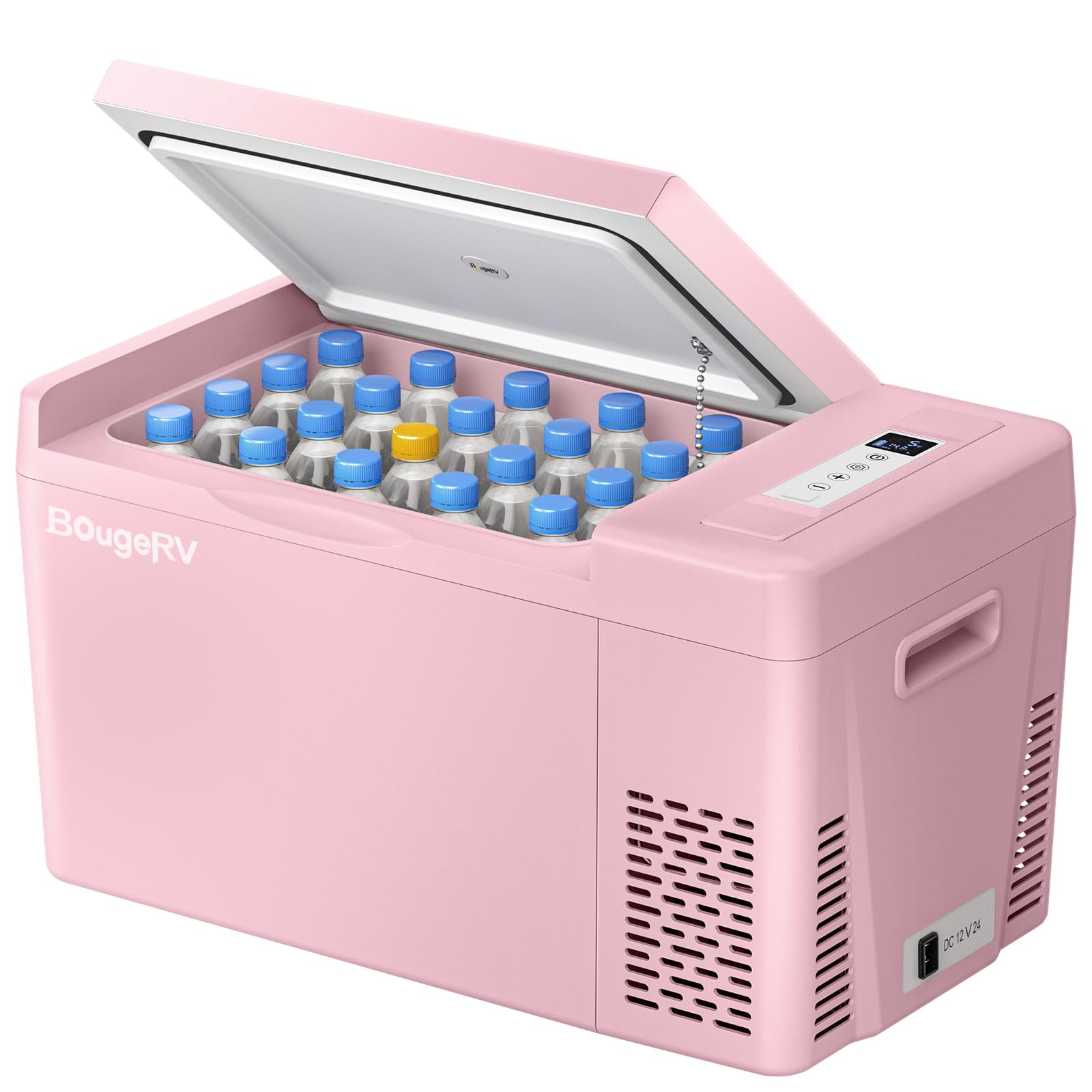 Bougerv Pink 23Quart Portable Refrigerator, 12 Volt Fridge 22L, Portable Freezer Compressor Cooler 12/24V Dc 110~240 Volt Ac For