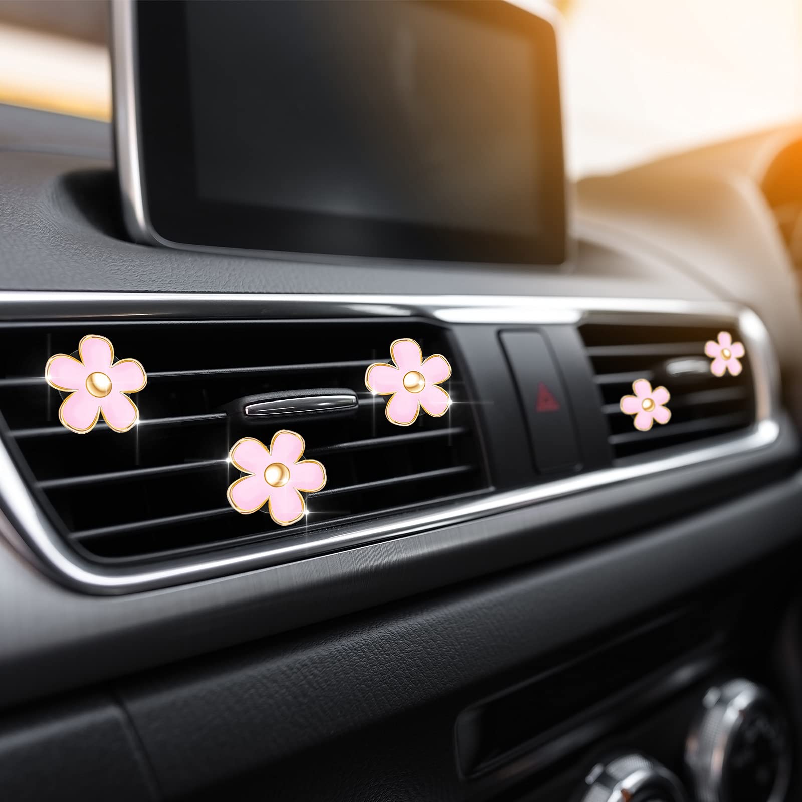 Frienda 6 Pcs Daisy Flower Air Vent Clip Air Freshener Outlet Clip Car Air Conditioning Clip Charm Car Inter Decor(Pink, 3 Cm, 3