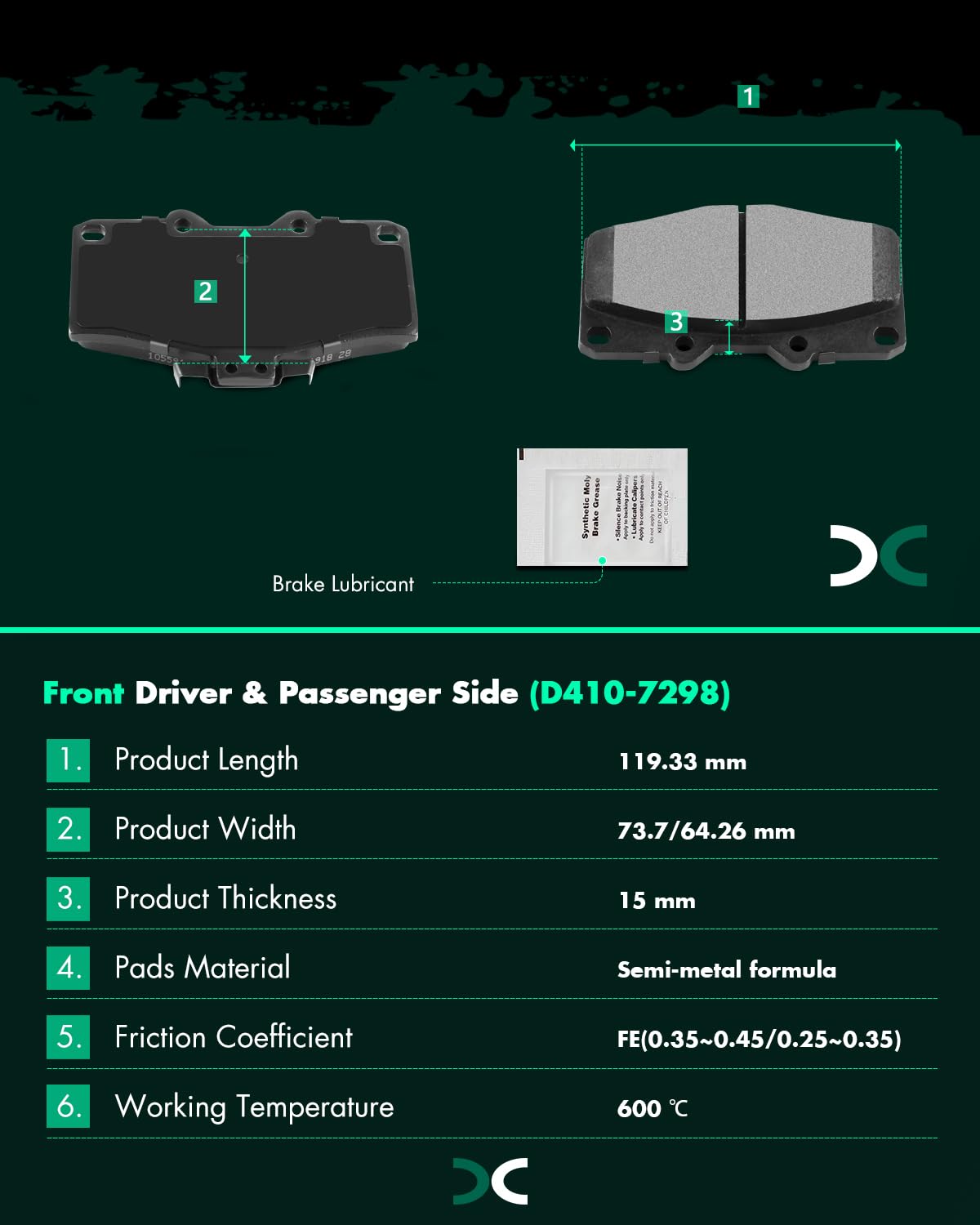 Scitoo D606 D410 Front Rear Semi-Metallic Brake Pads Sets Fit For Lexus Gx460 10-17,For Lexus Gx470 03-09,For Toyota 4Runner 200