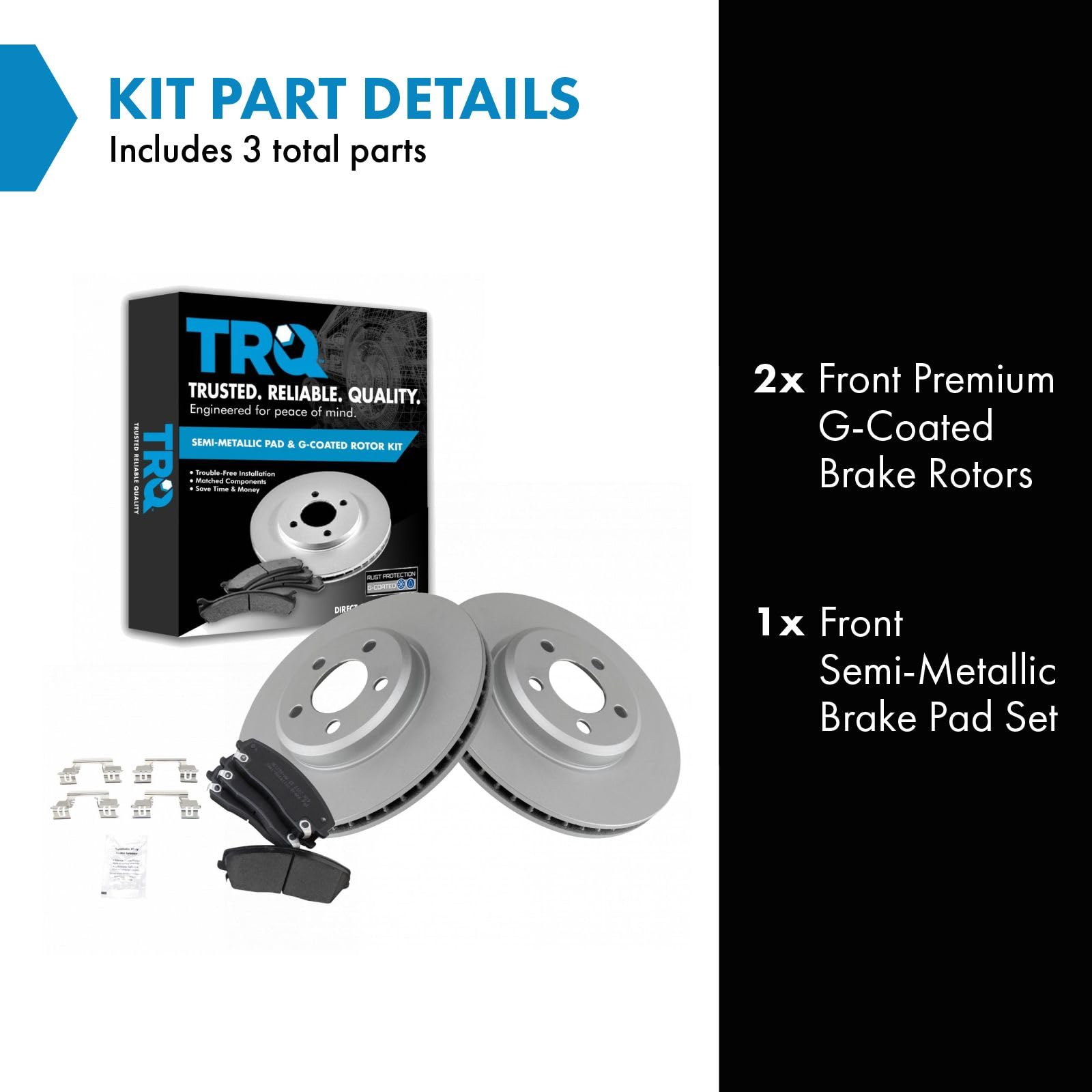 Trq Front Brake Pad & Rotor Kit Brake Pads Brake Rotor Semi-Metallic Vented Premium G-Coated Compatible With 2005-2020 Chrysler