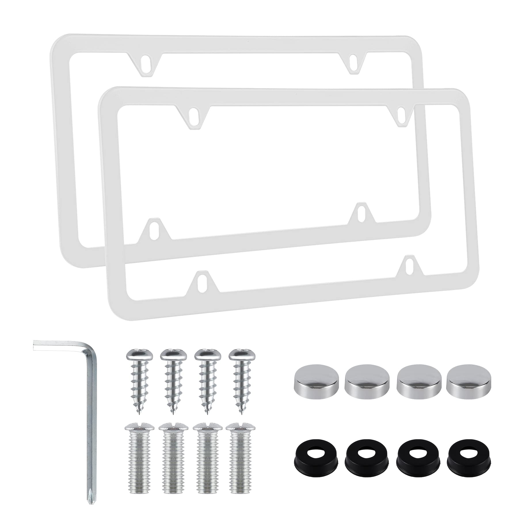 Alpmosn 2Pcs Stainless Steel License Plate Frames, 4 Holes Car Licence Plate Covers With Screws Washers And Caps, Car Exterior A