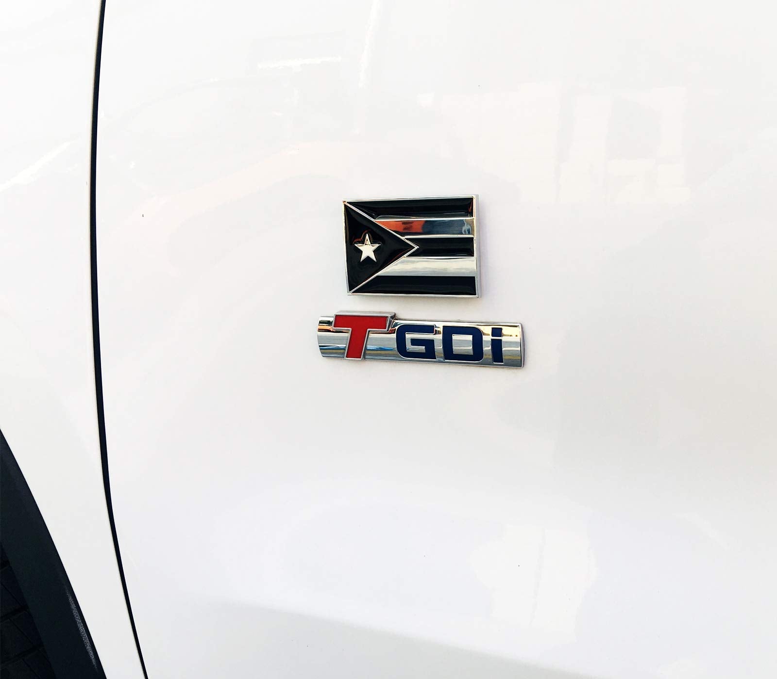 Dsycar 2 Pack Puerto Rico Black And White Flag Metal Decal Auto Emblem - Gifts 4 Free Puerto Rico Flag Valve Stem Caps (Black White Puerto Rico Flag)