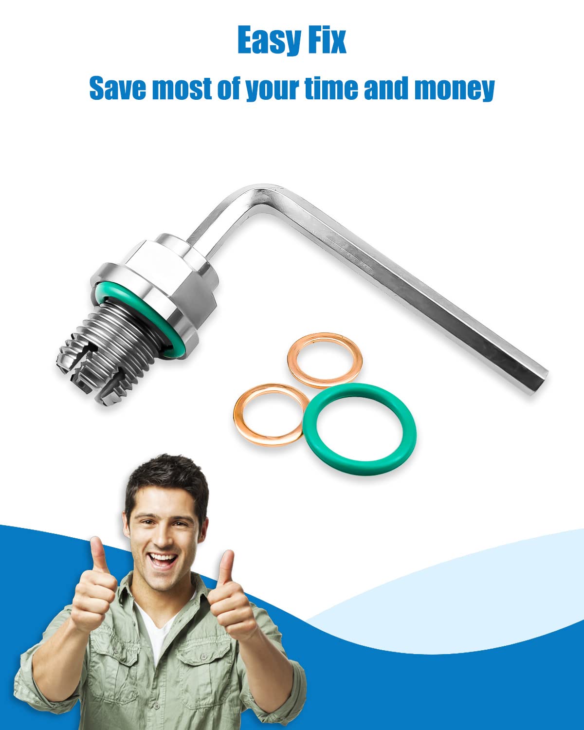 Tikscience M12.1-1.25 X 15Mm Oil Drain Plug Oversize Piggyback, Stainless Steel Self Tapping Oil Pan Thread Repair Kit With O-Ring