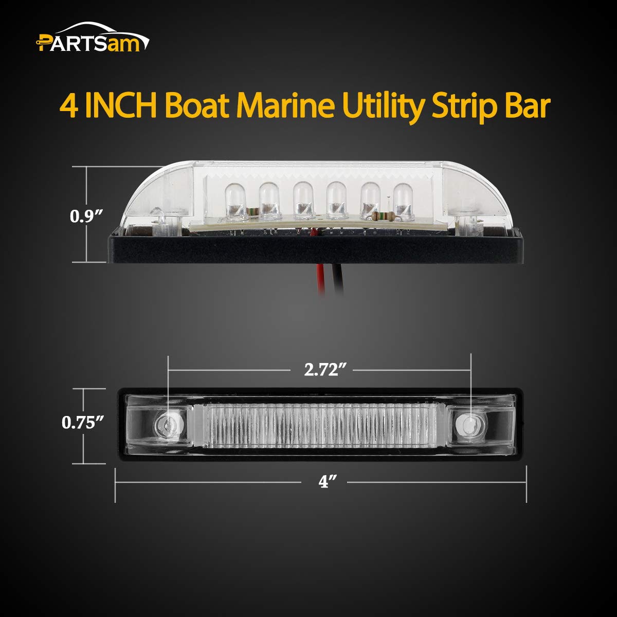 Partsam 6X 4 Marine/Boat Slim Line Clear Led Utility Strip Light 6 Diodes Sealed