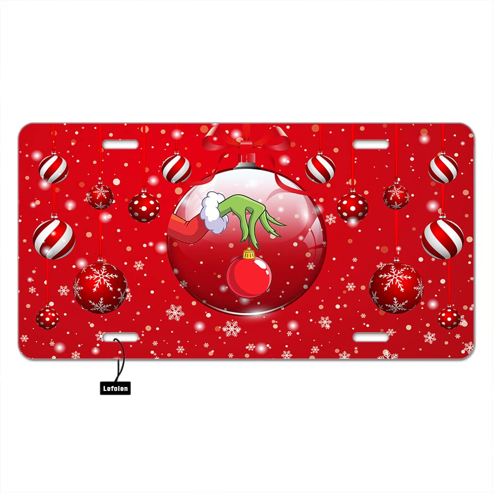 Lefolen Red Christmas Balls Front License Plate Aluminum Novelty Xmas Balls Snowflakes And Witch Hand Metal Vanity Tags 6'' X 12